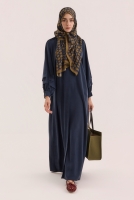Shoulder Ruched Lyocell Abaya Navy Blue 