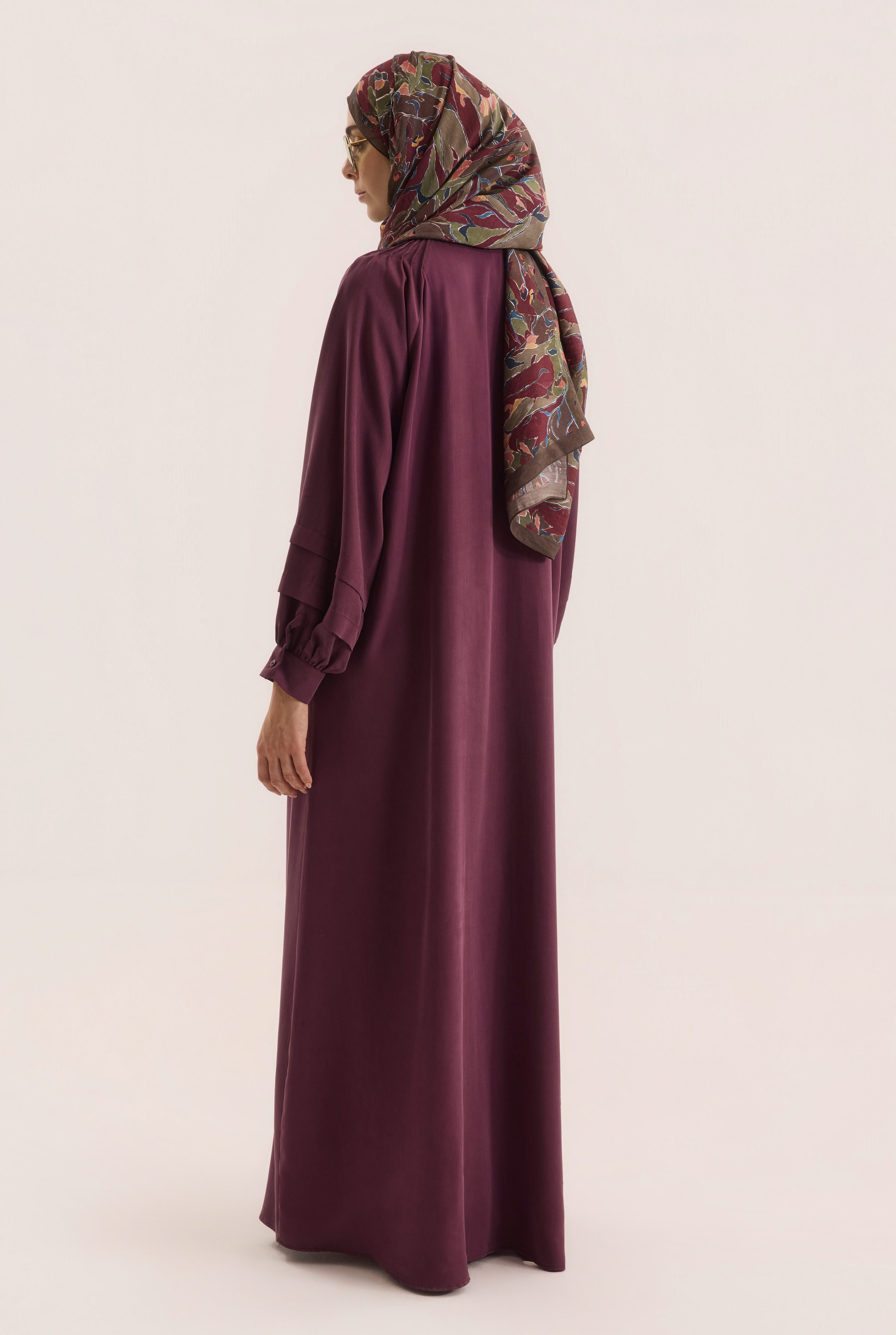 Shoulder Ruched Lyocell Abaya Bordeaux - 5