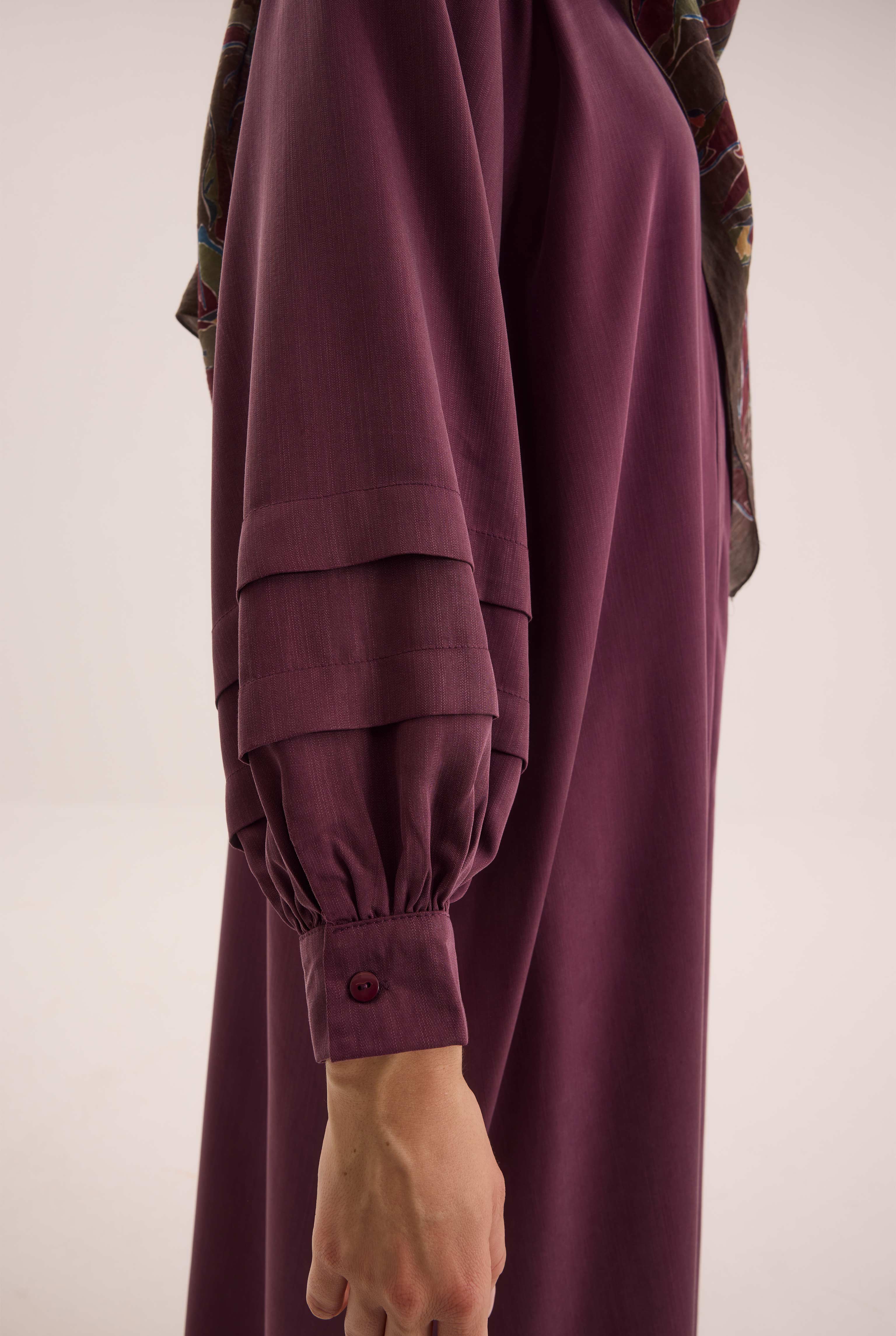 Shoulder Ruched Lyocell Abaya Bordeaux - 4