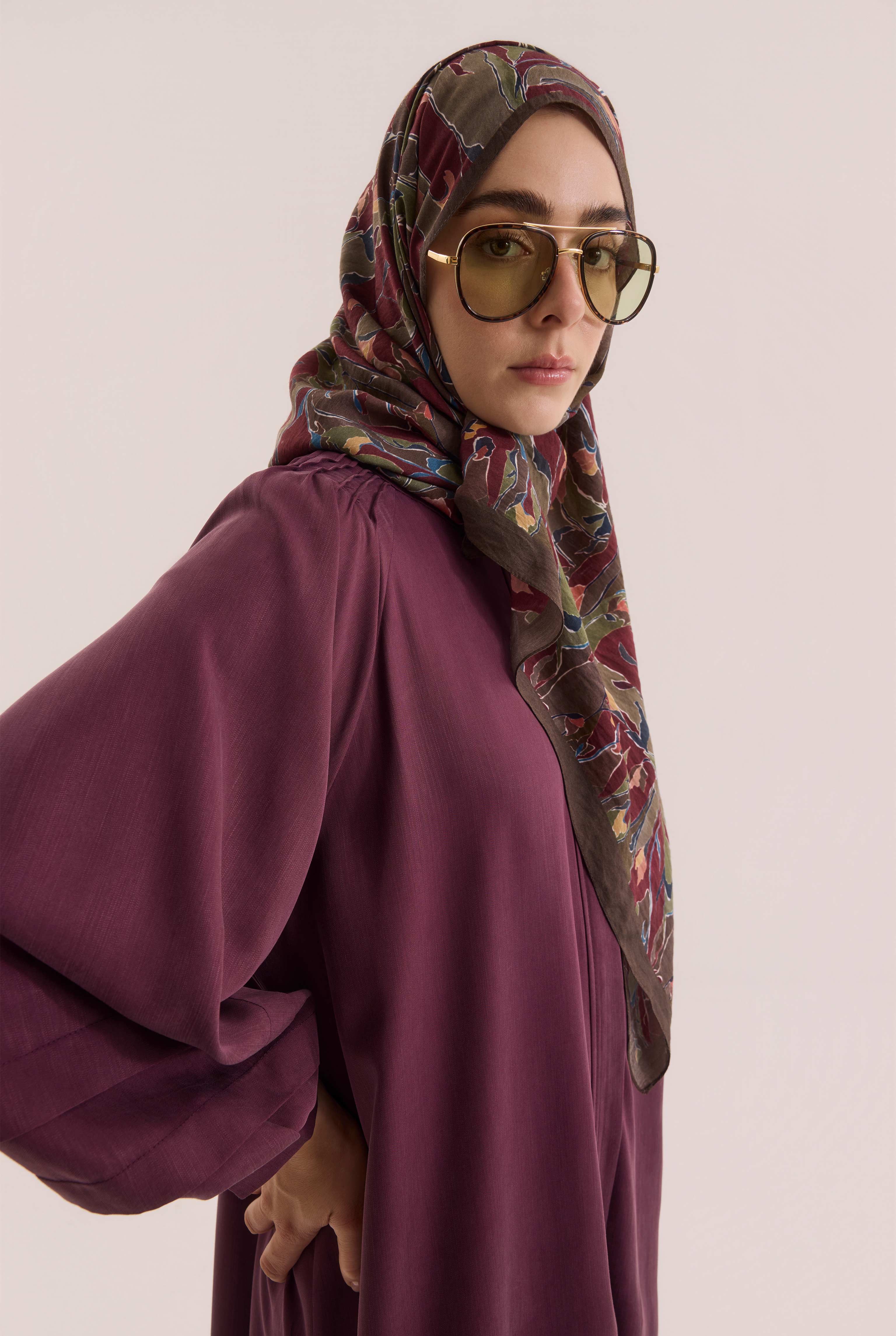 Shoulder Ruched Lyocell Abaya Bordeaux - 3