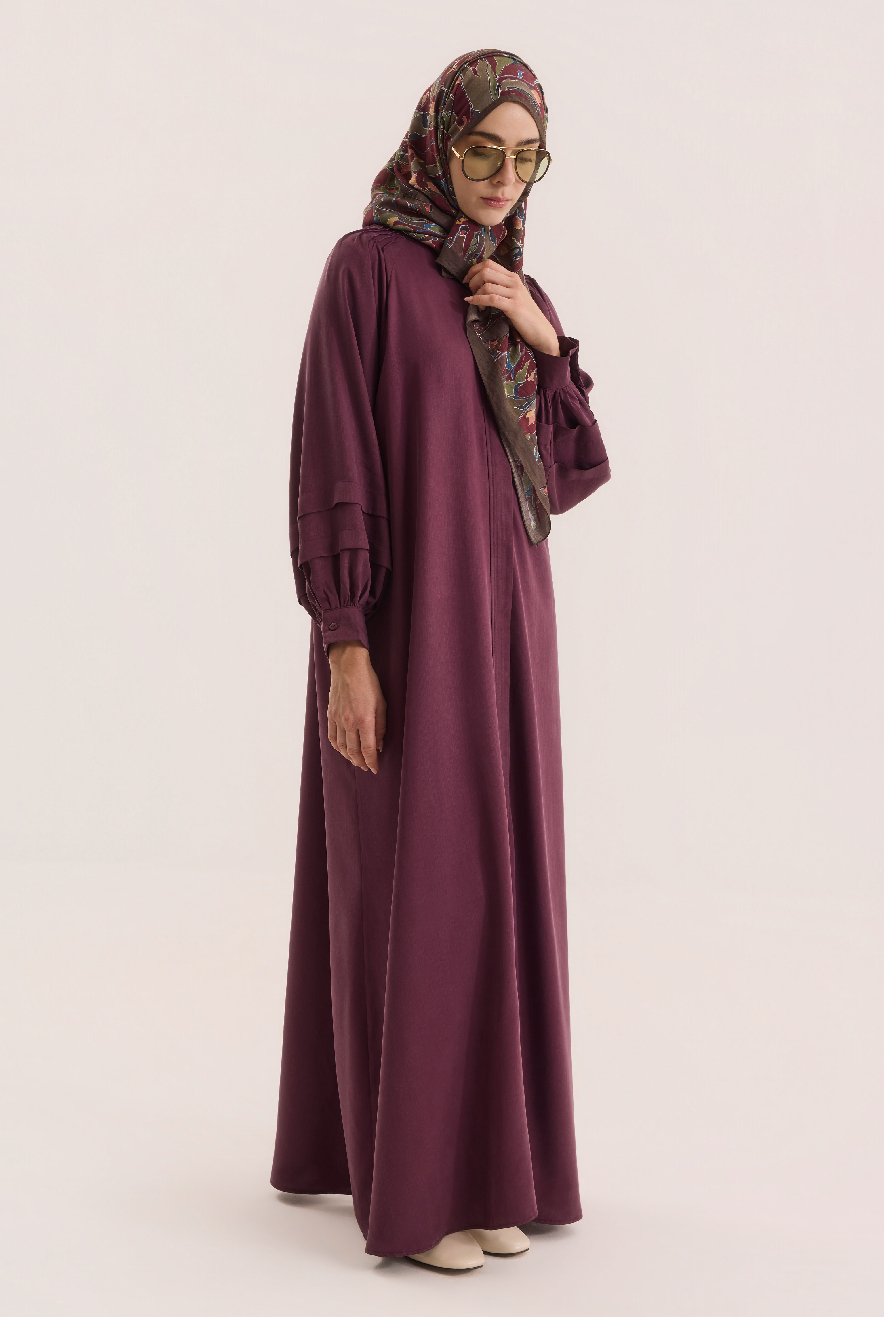 Shoulder Ruched Lyocell Abaya Bordeaux - 2