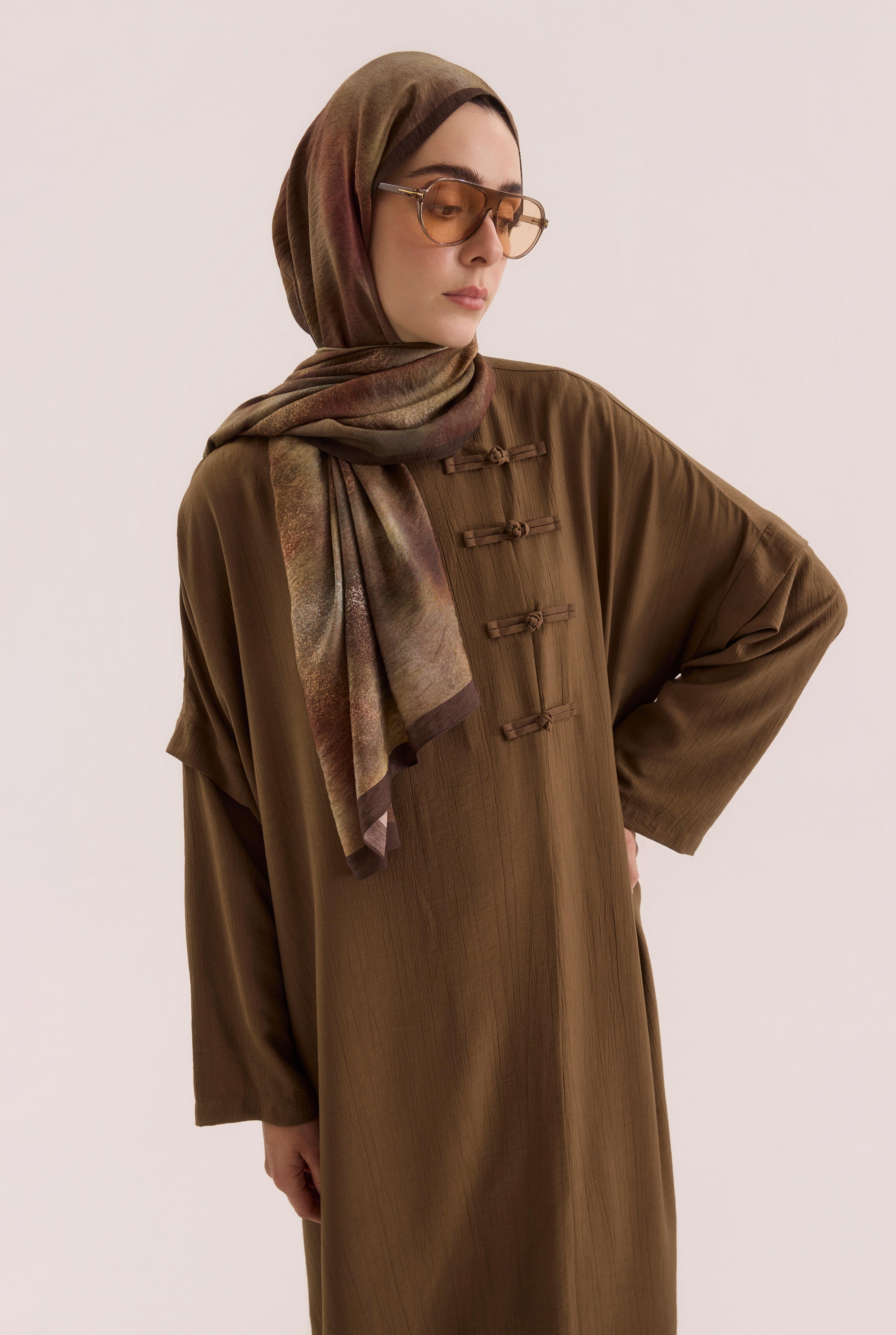 Aller Detailed Abaya Hazelnut - 2