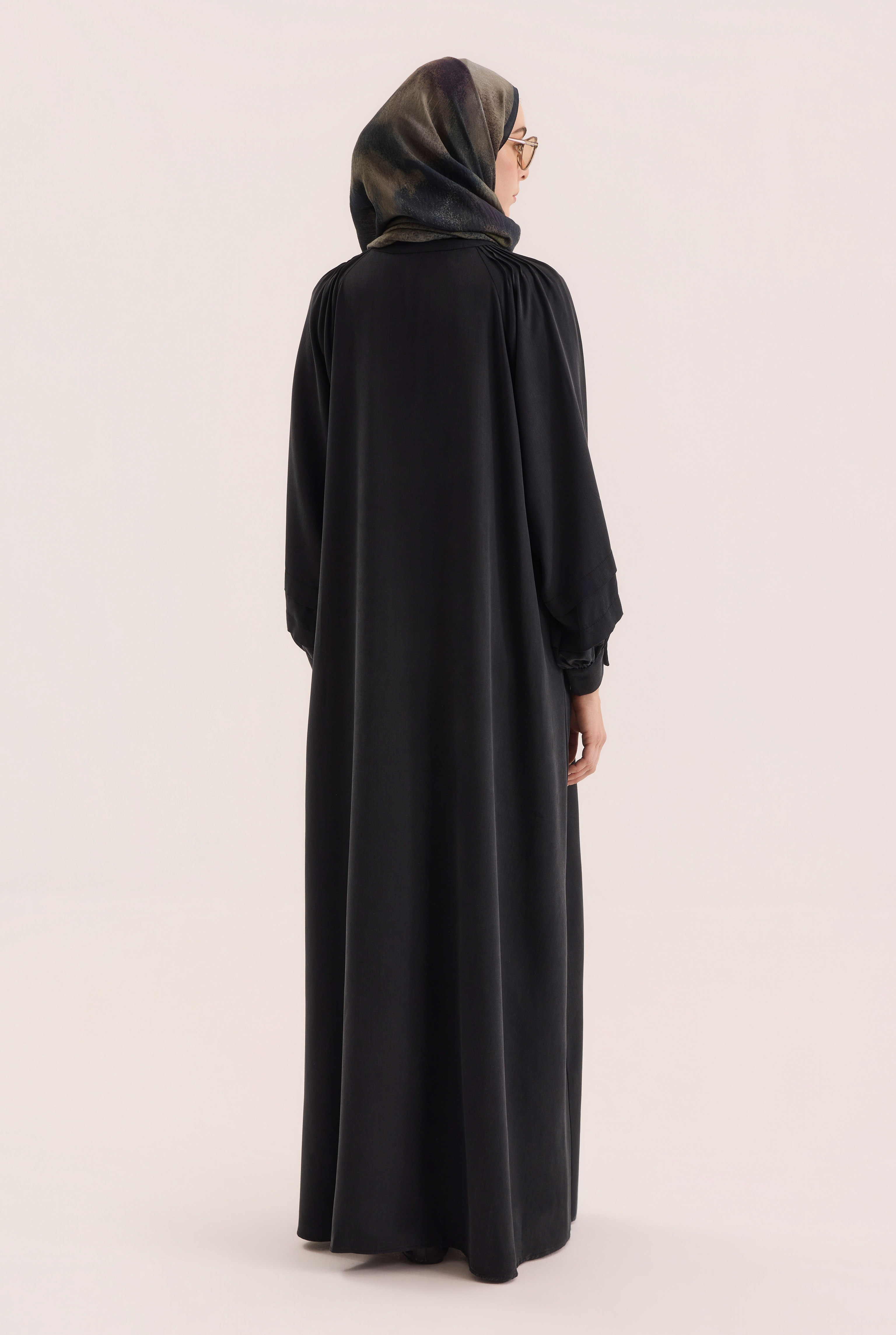 Shoulder Ruched Lyocell Abaya Black - 6