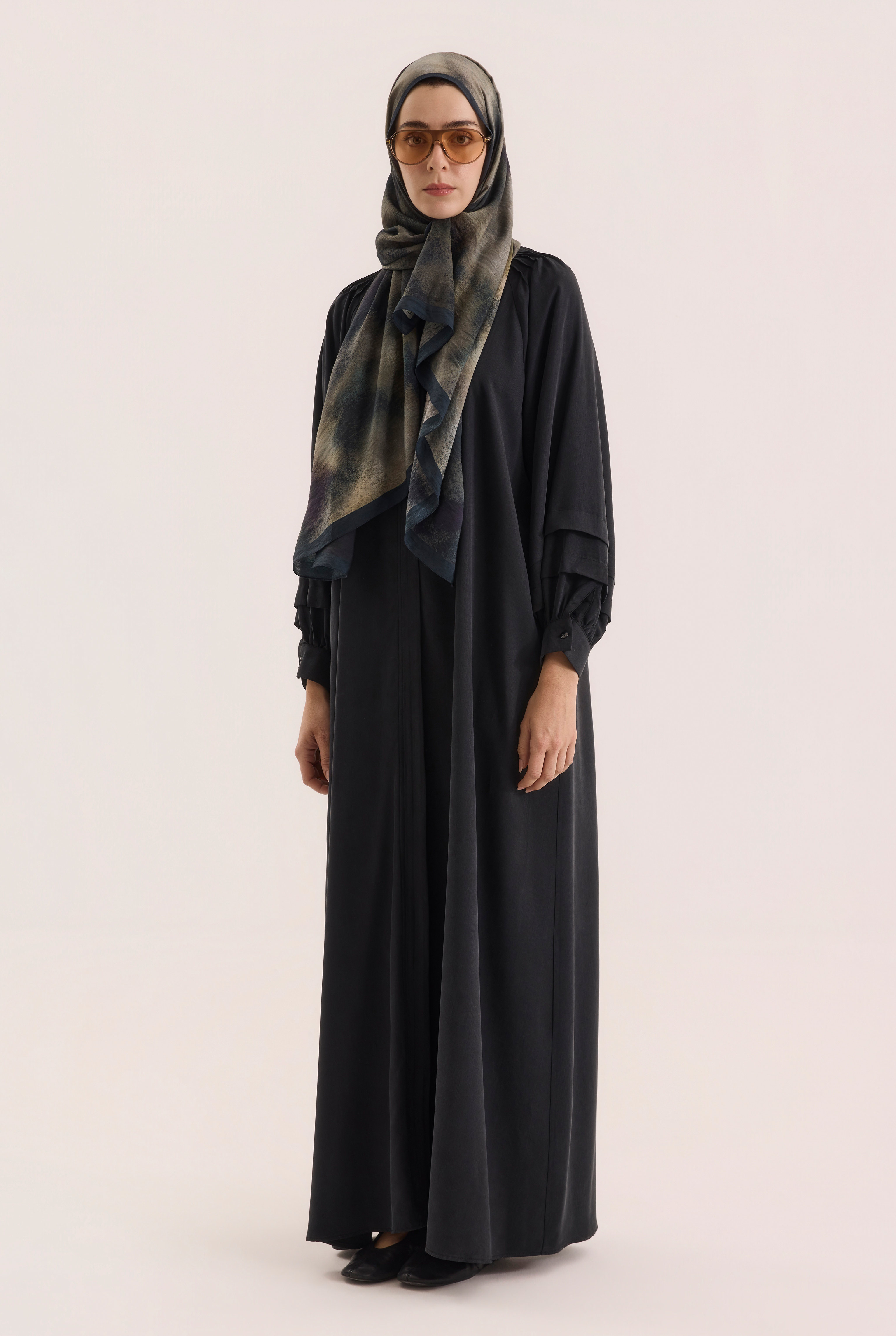 Shoulder Ruched Lyocell Abaya Black - HE-QA