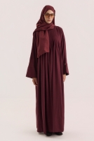 Pintuck Detailed Linen Abaya Bordeaux 