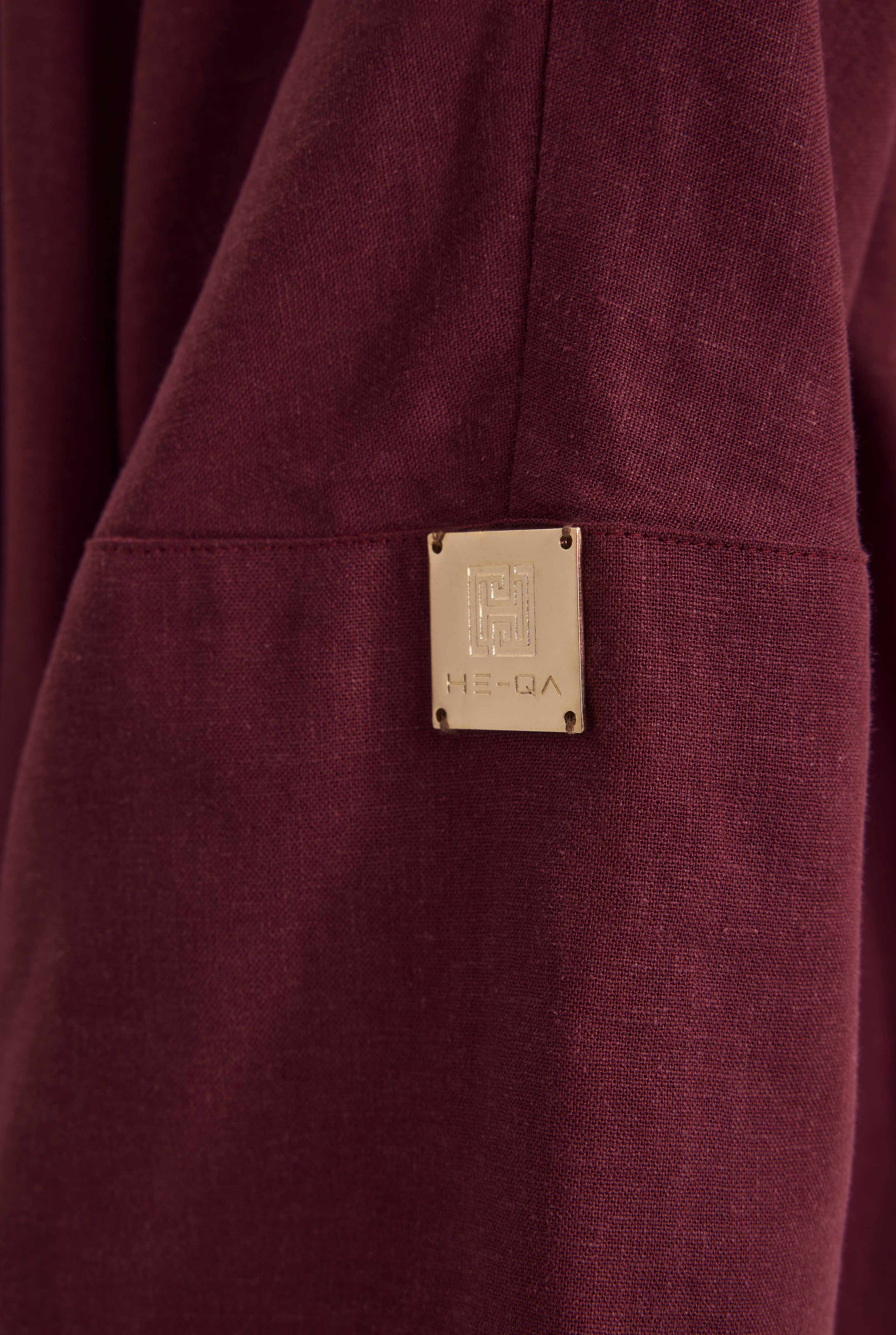 Pintuck Detailed Linen Abaya Bordeaux - 5