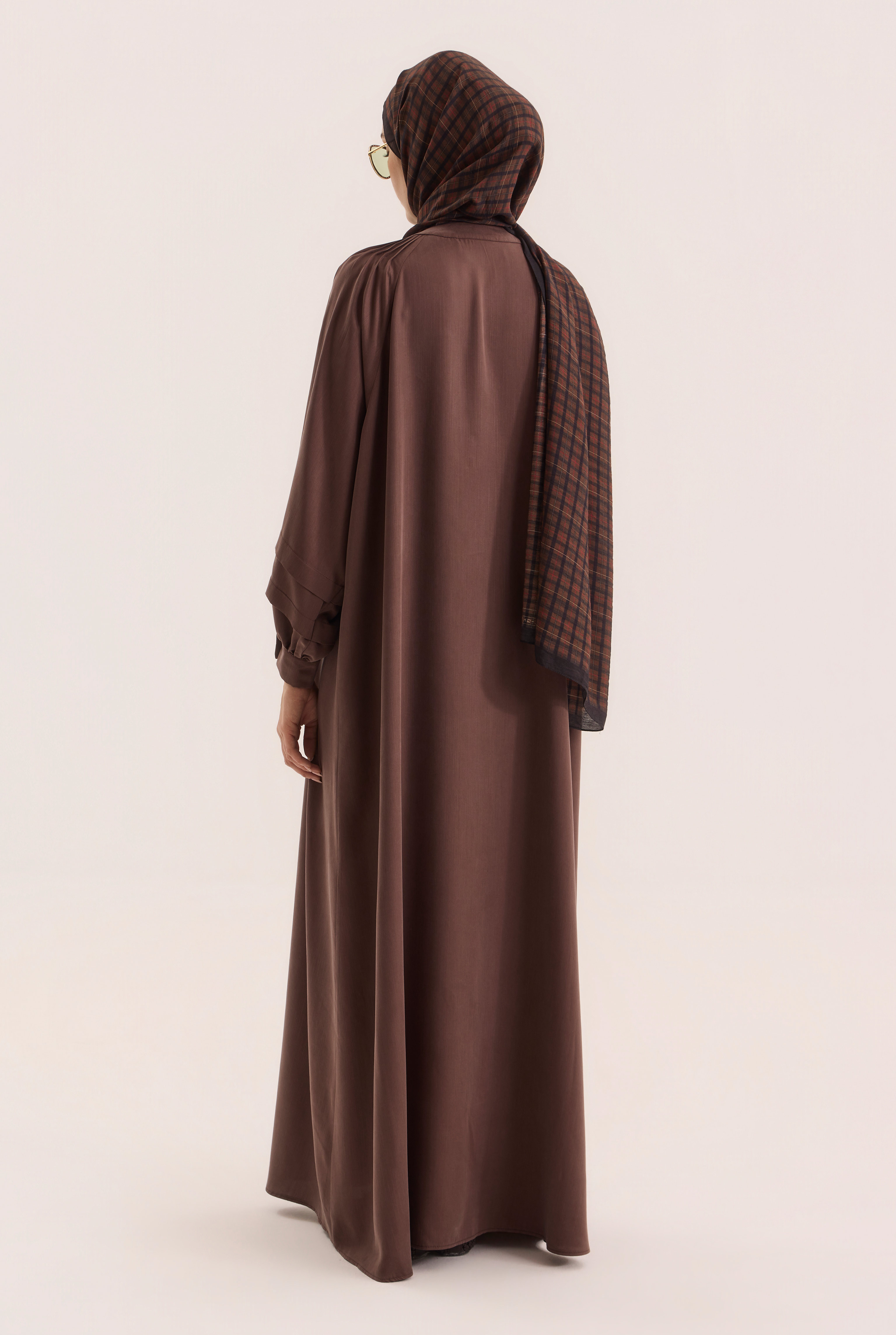 Shoulder Ruched Lyocell Abaya Dark Brown - 5