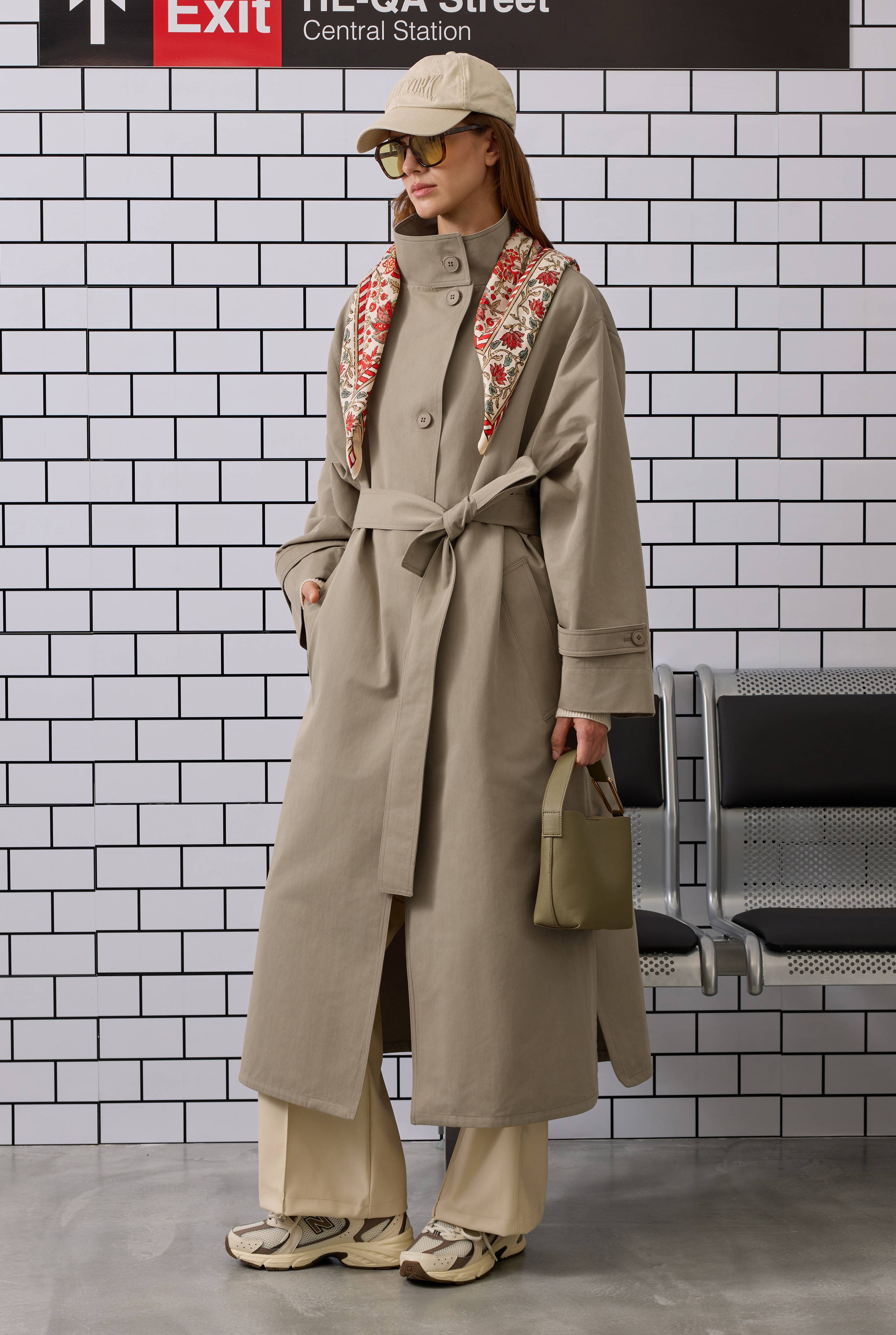 Funnel Neck Long Trenchcoat Light Mink - 2