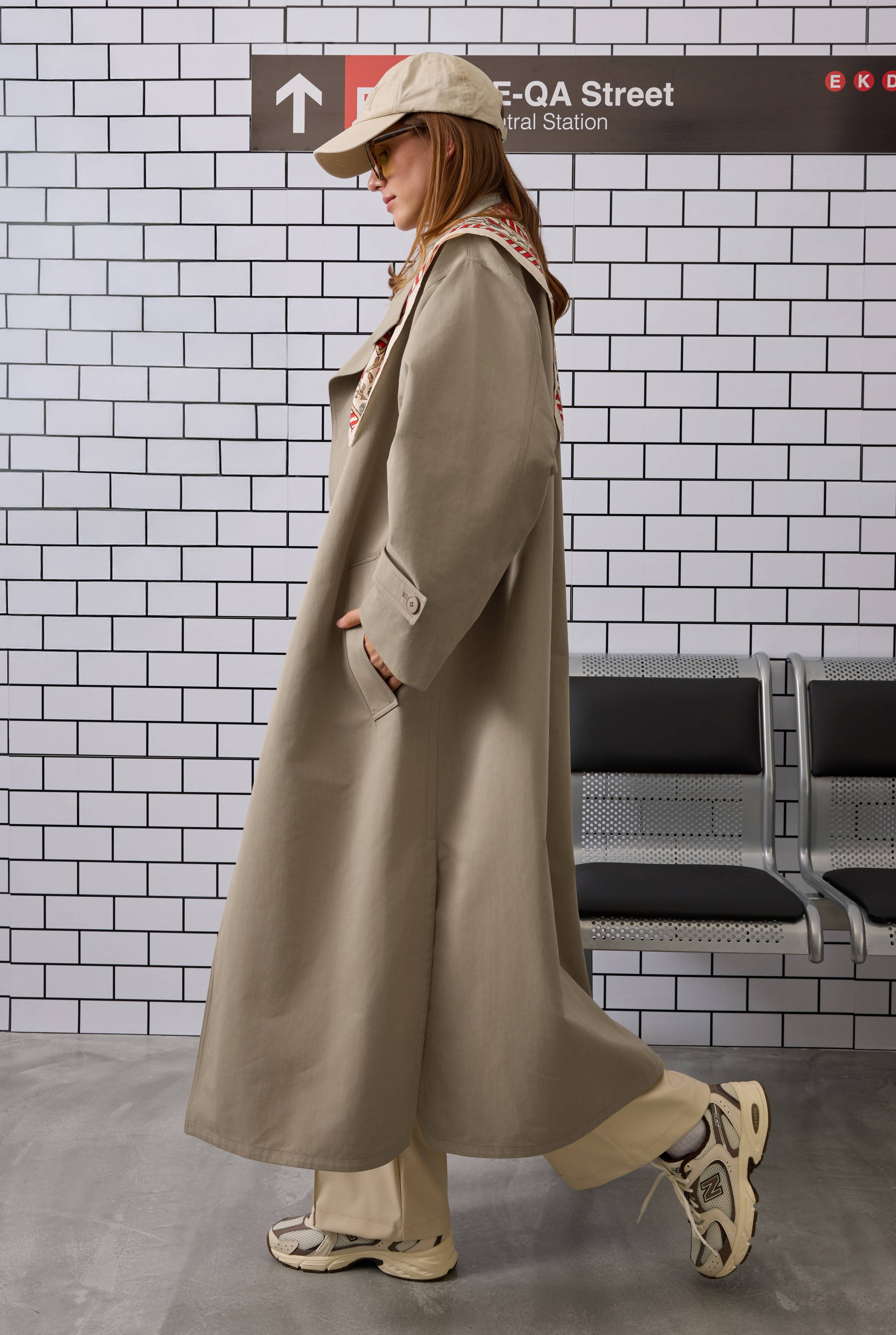 Funnel Neck Long Trenchcoat Light Mink - 3