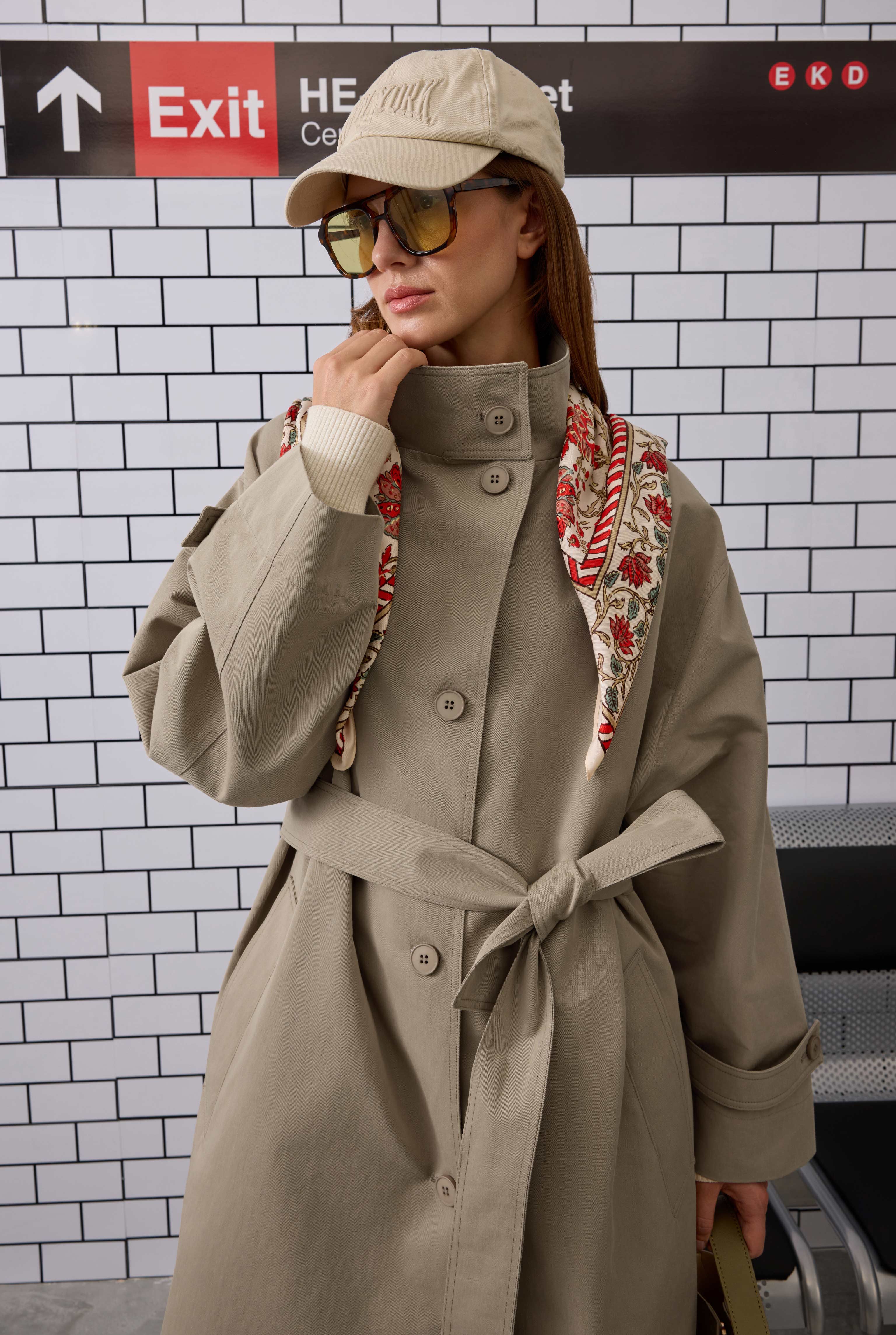 Funnel Neck Long Trenchcoat Light Mink - 5