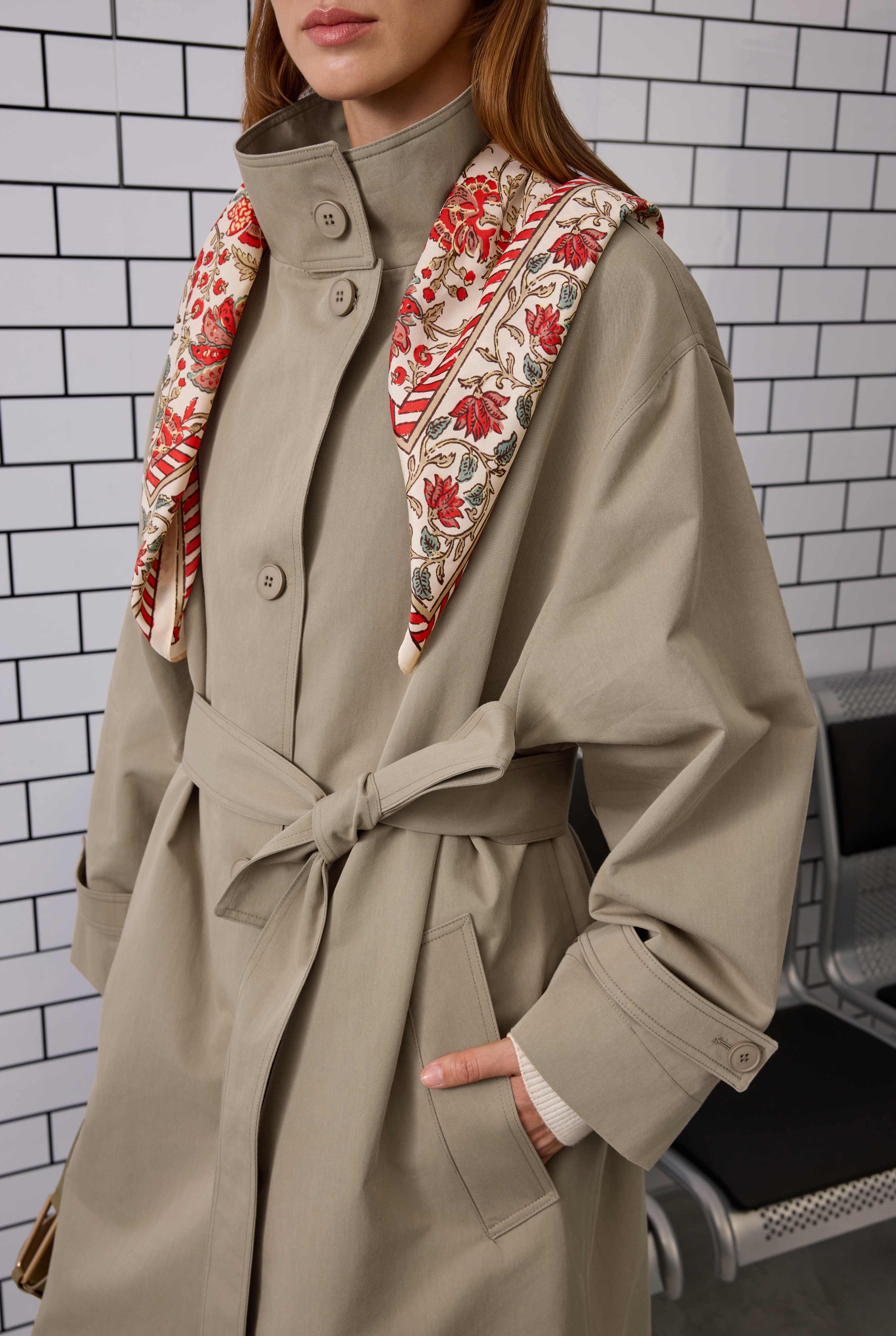 Funnel Neck Long Trenchcoat Light Mink - 6