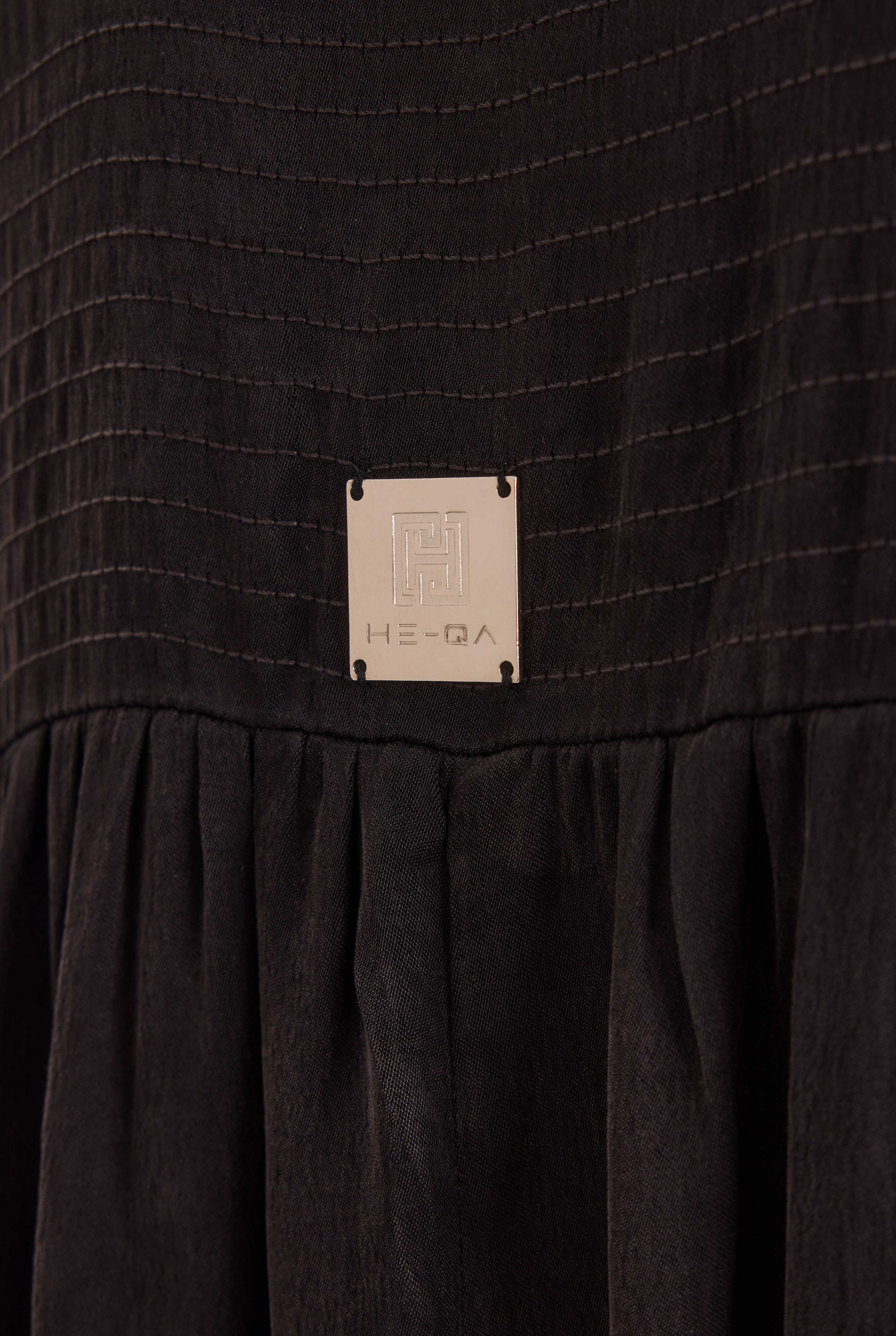 Contrast Stitch Lyocell Abaya Set Black - 7