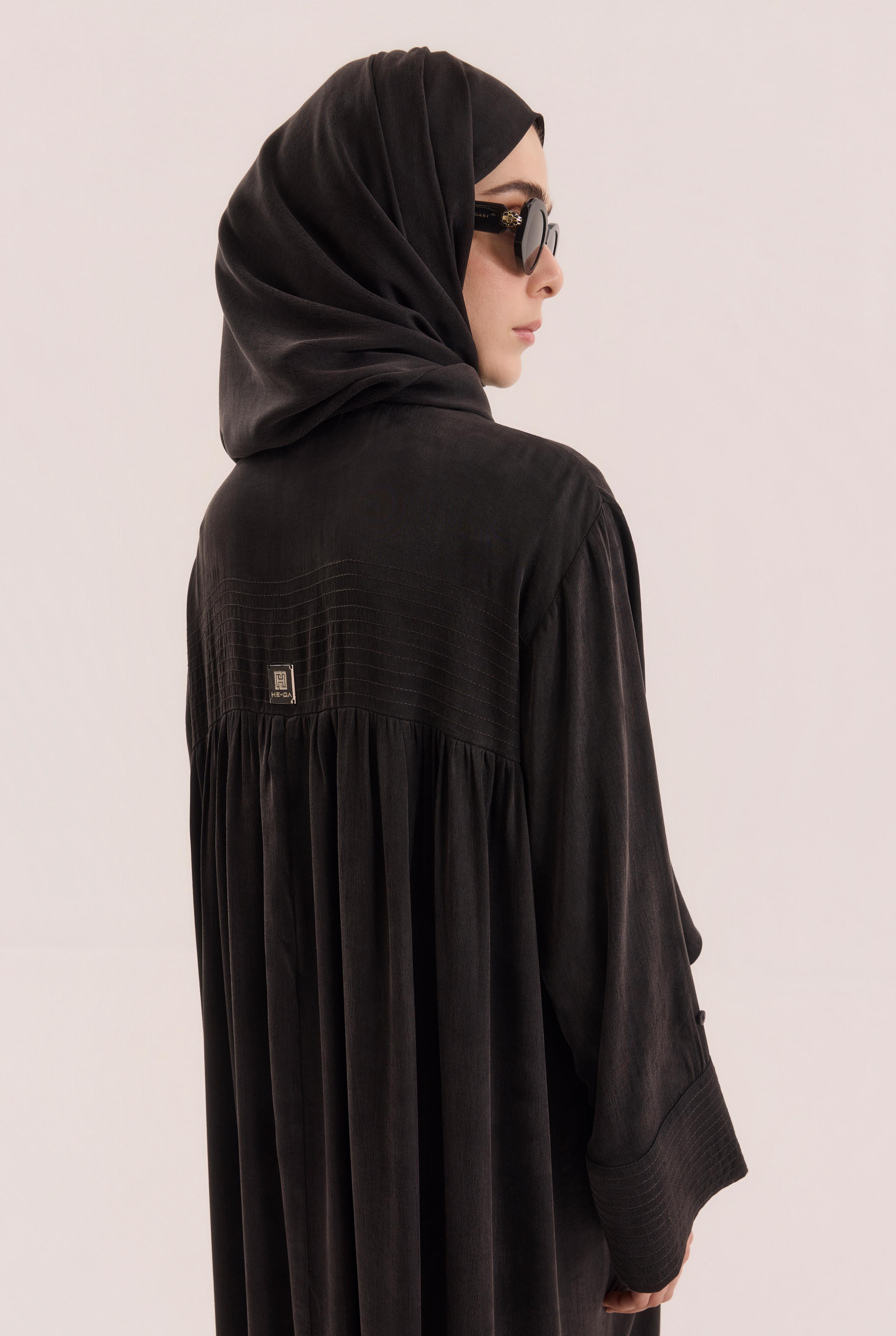 Contrast Stitch Lyocell Abaya Set Black - 8