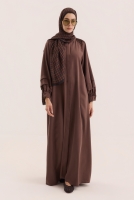 Shoulder Ruched Lyocell Abaya Dark Brown 