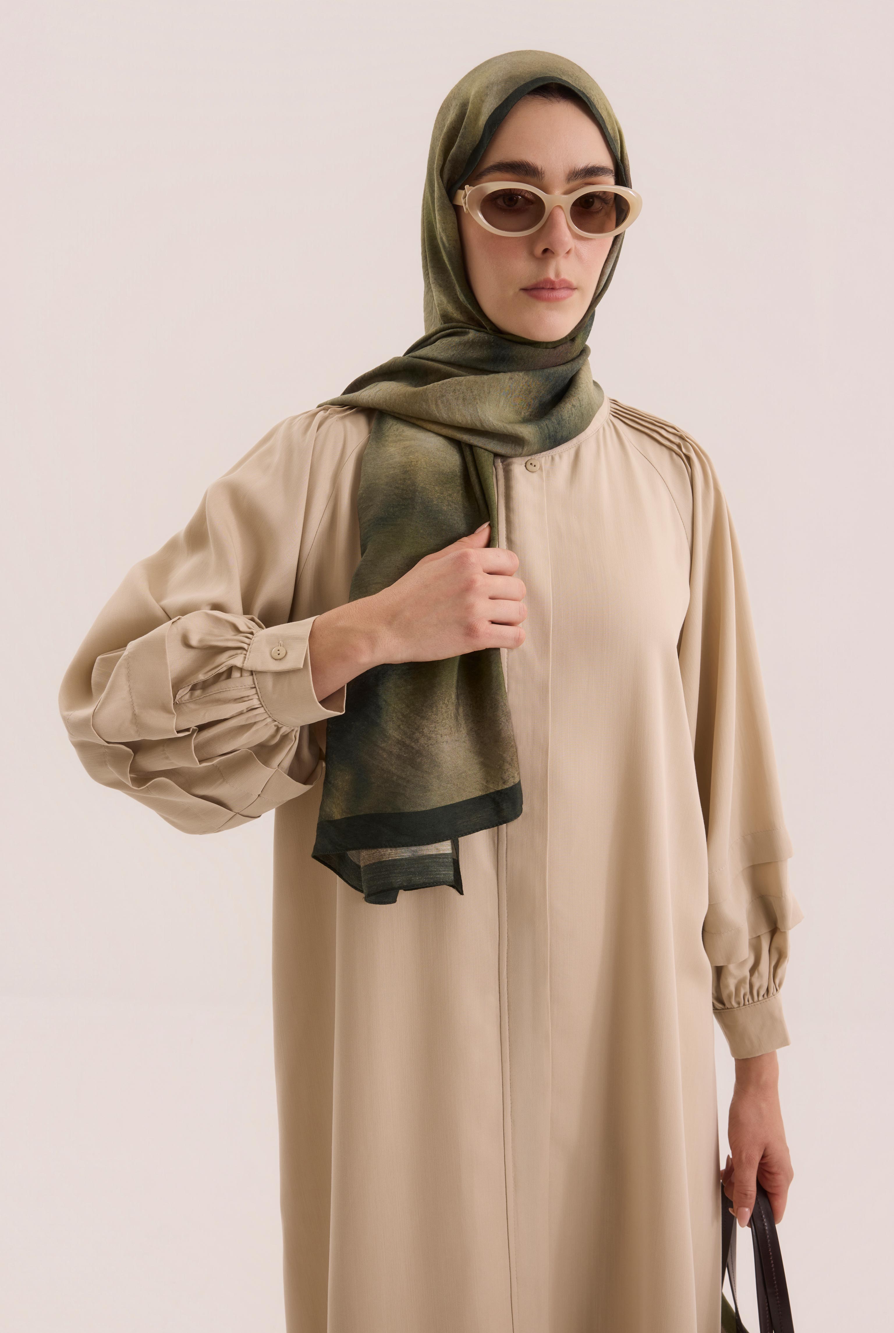 Shoulder Ruched Lyocell Abaya Stone - 2