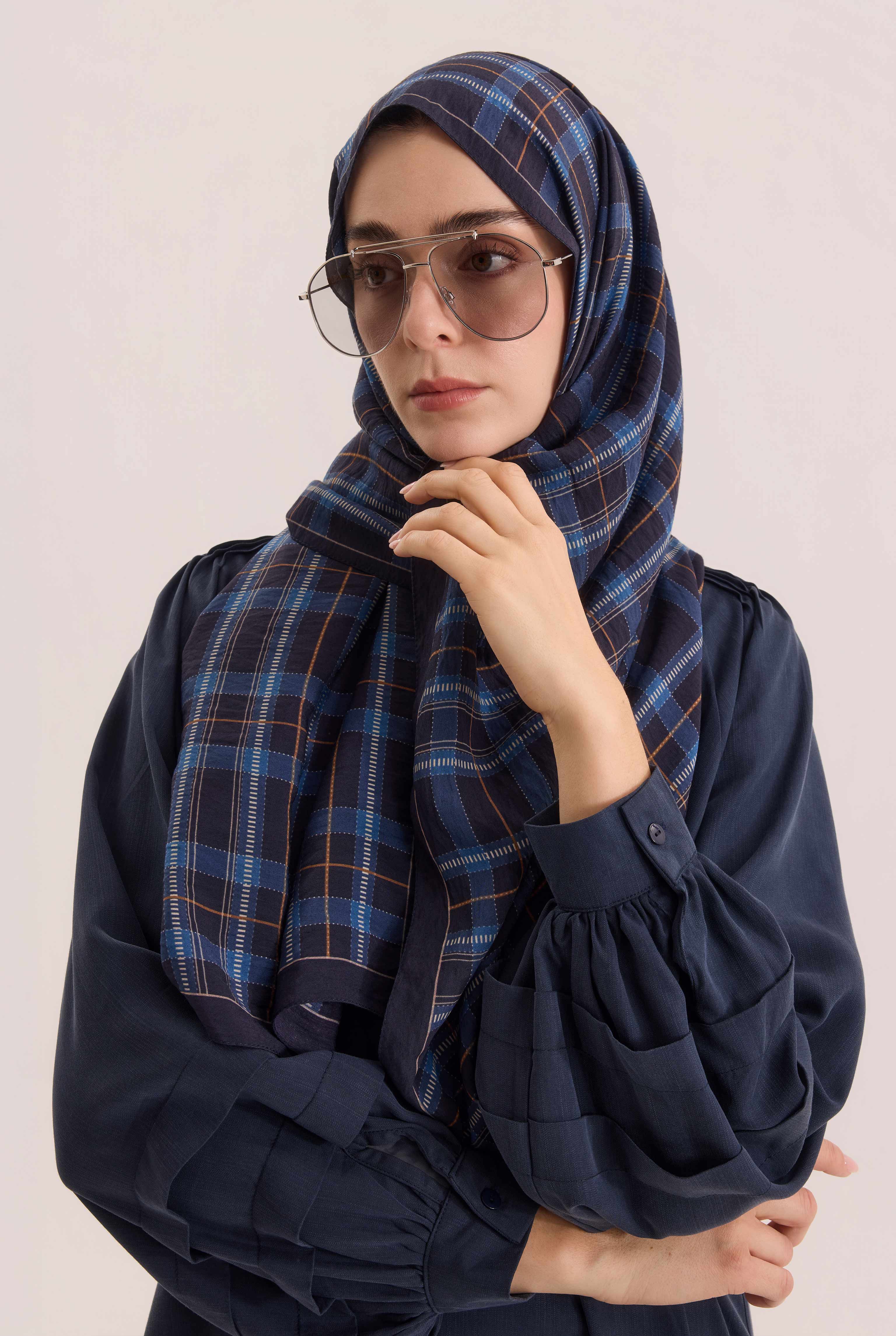 Aria Plaid Shawl Royal Blue - 4