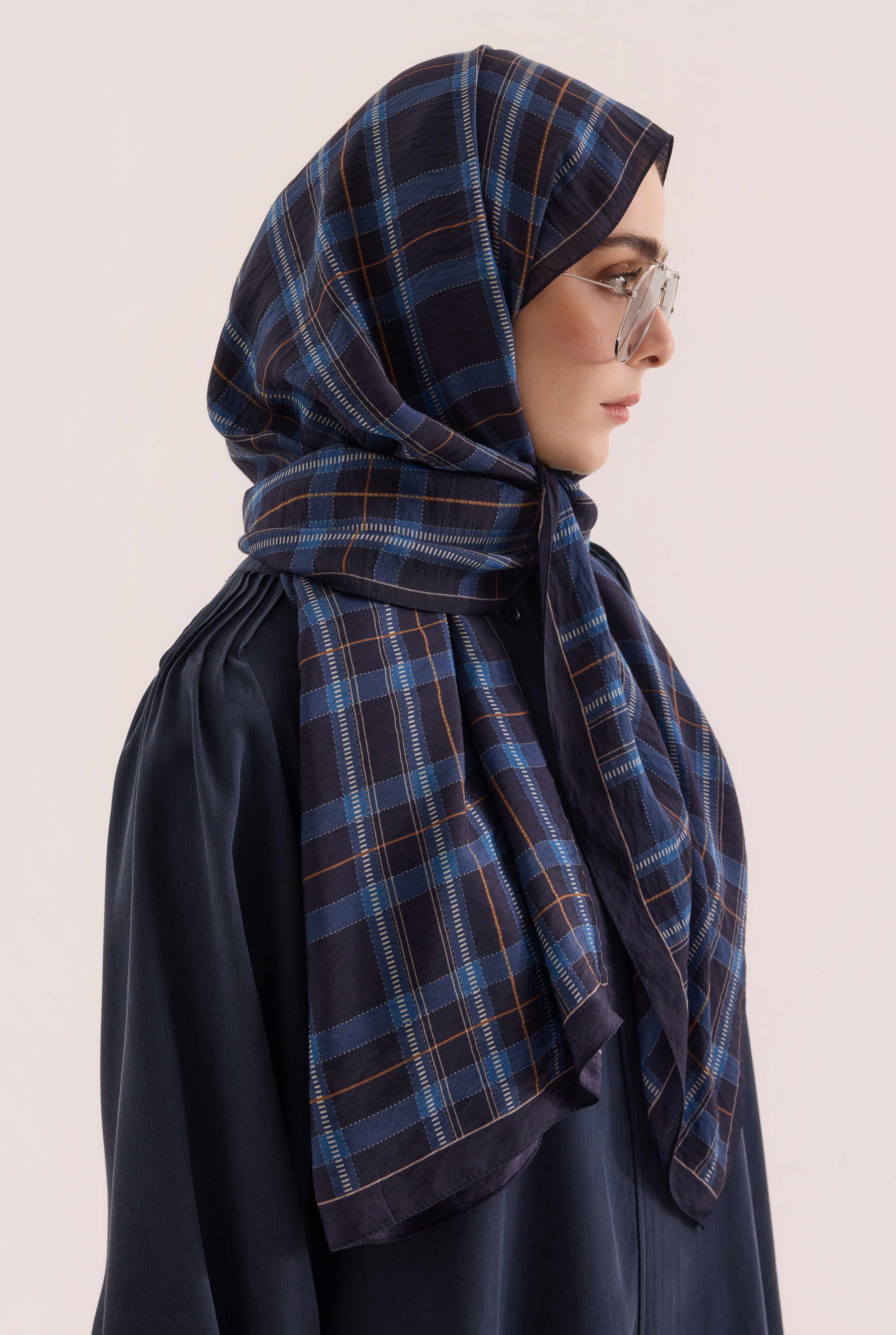 Aria Plaid Shawl Royal Blue - 3