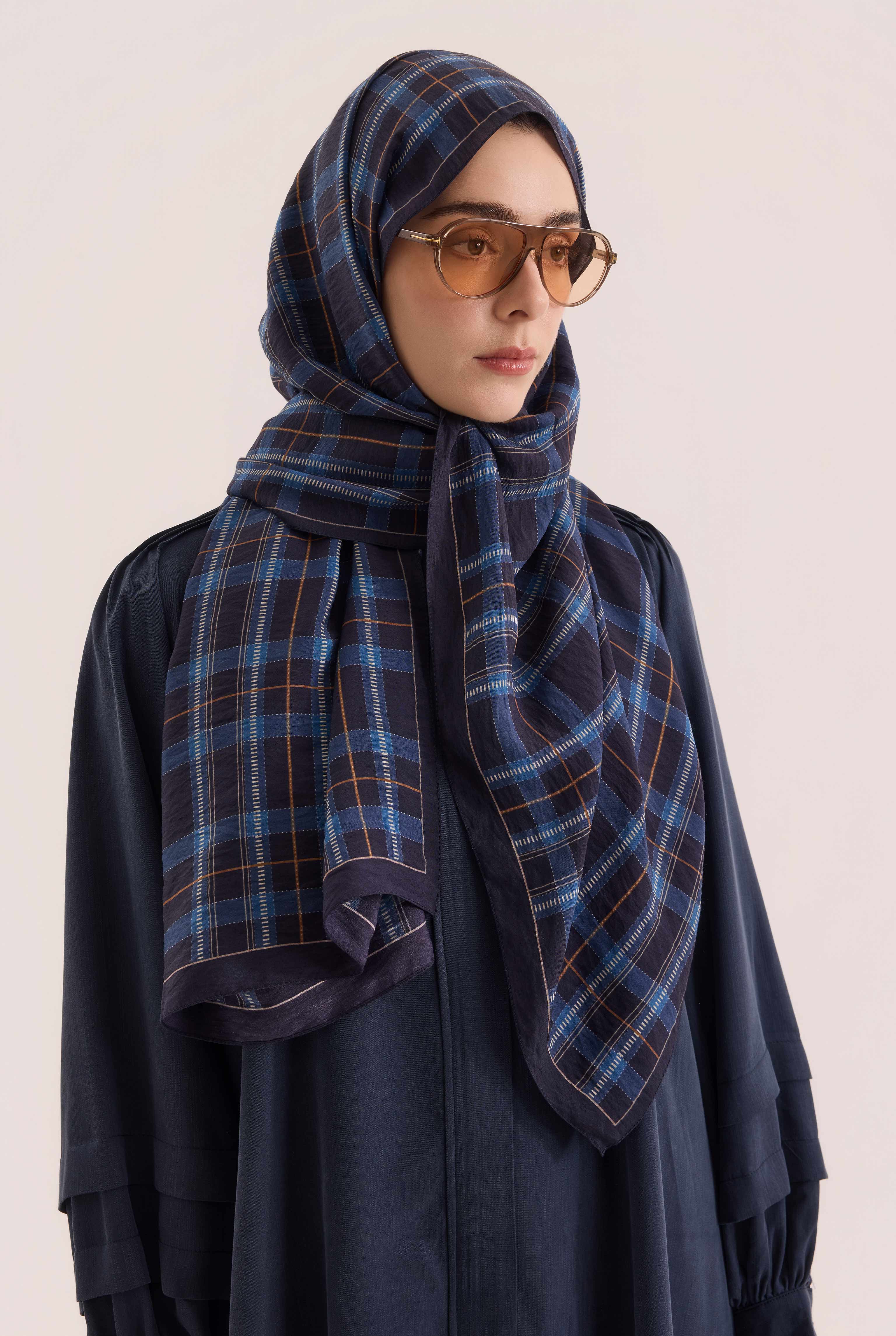 Aria Plaid Shawl Royal Blue - 1