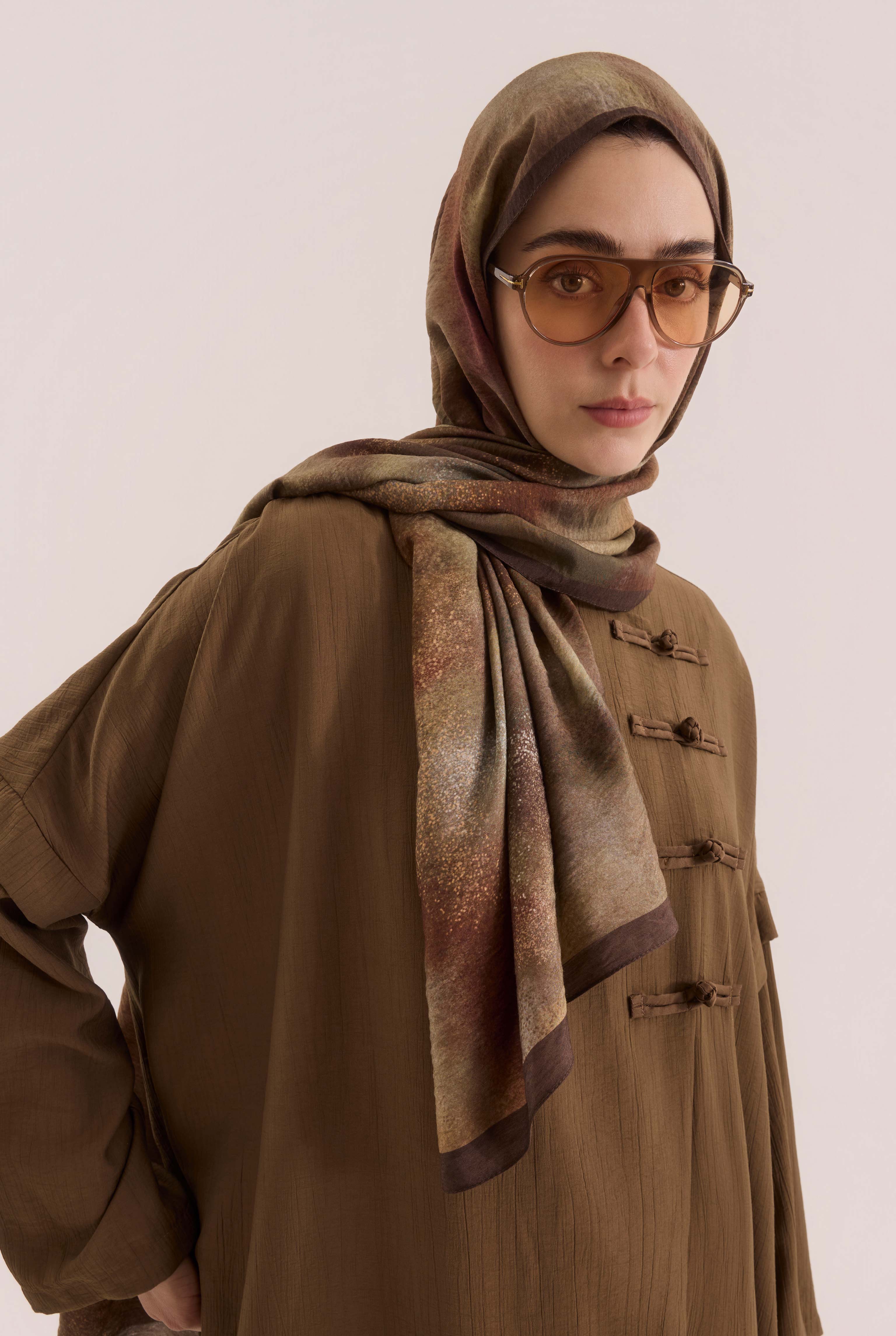 Aural Patterned Shawl Light Brown - HE-QA