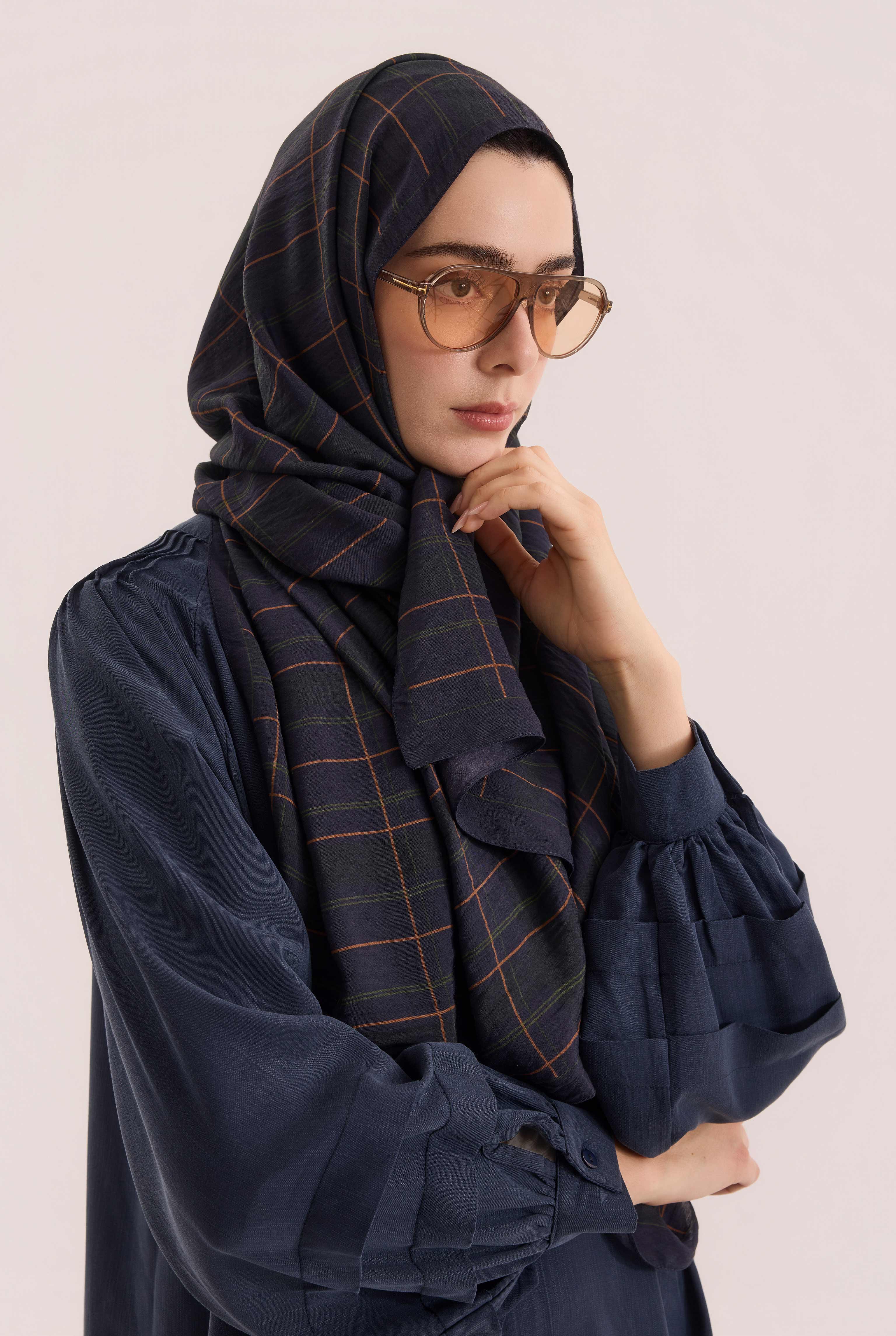 Riva Plaid Shawl Dark Navy Blue - 3