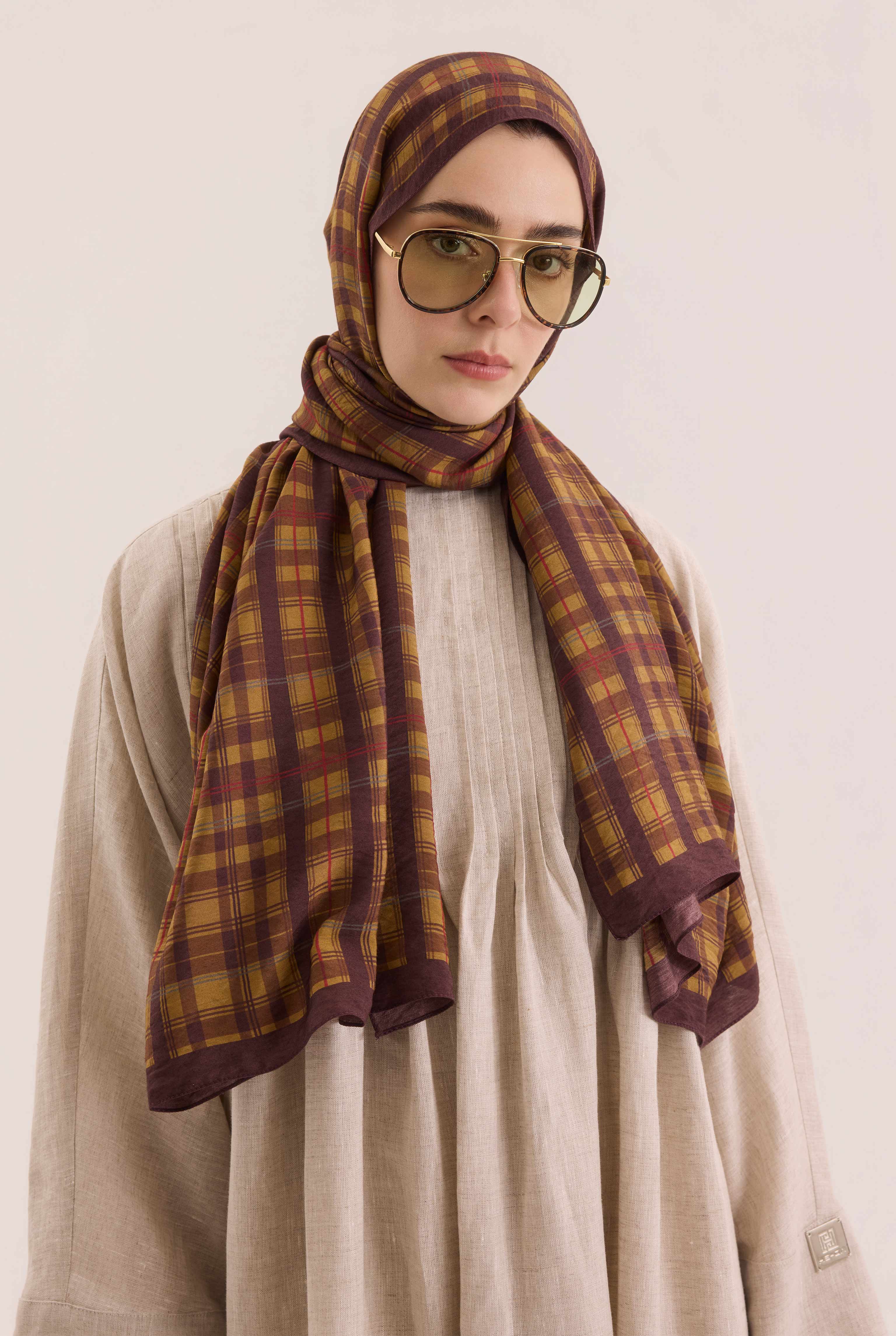 Pera Plaid Shawl Tan - 2