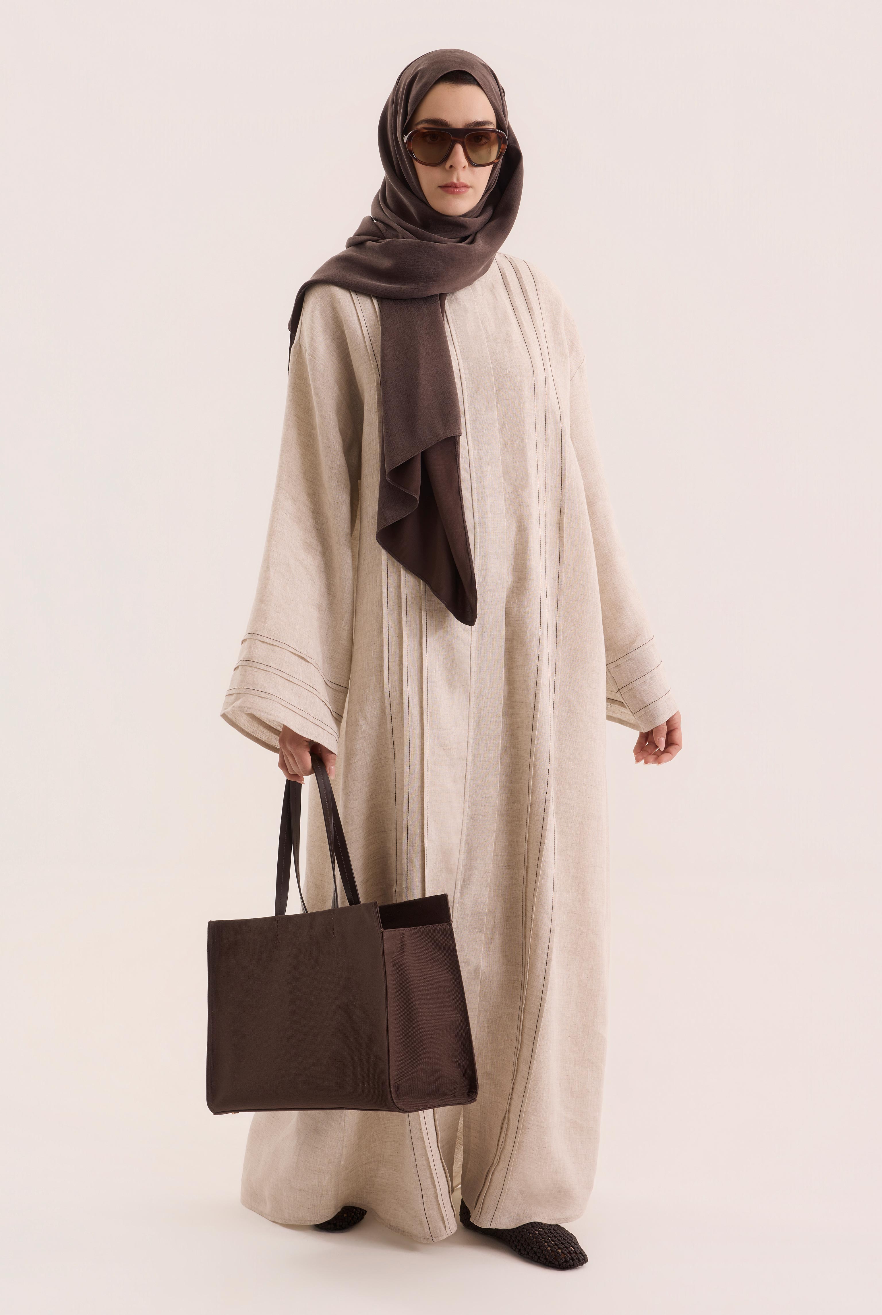 Kontrast Dikişli Abaya Sedef - HE-QA