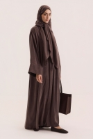 Contrast Stitch Lyocell Abaya Set Dark Brown 