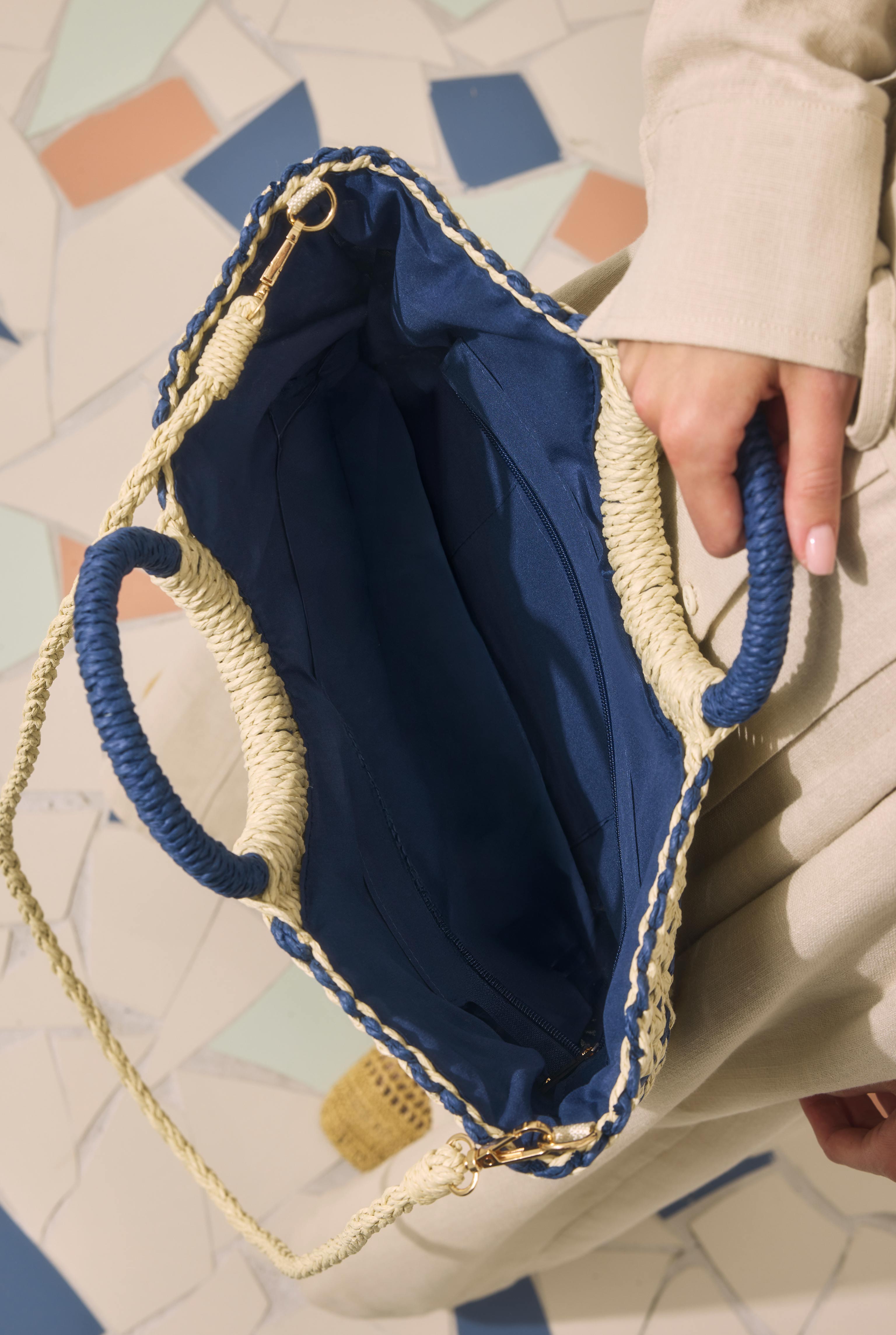 Straw Basket Bag Navy Blue - 6
