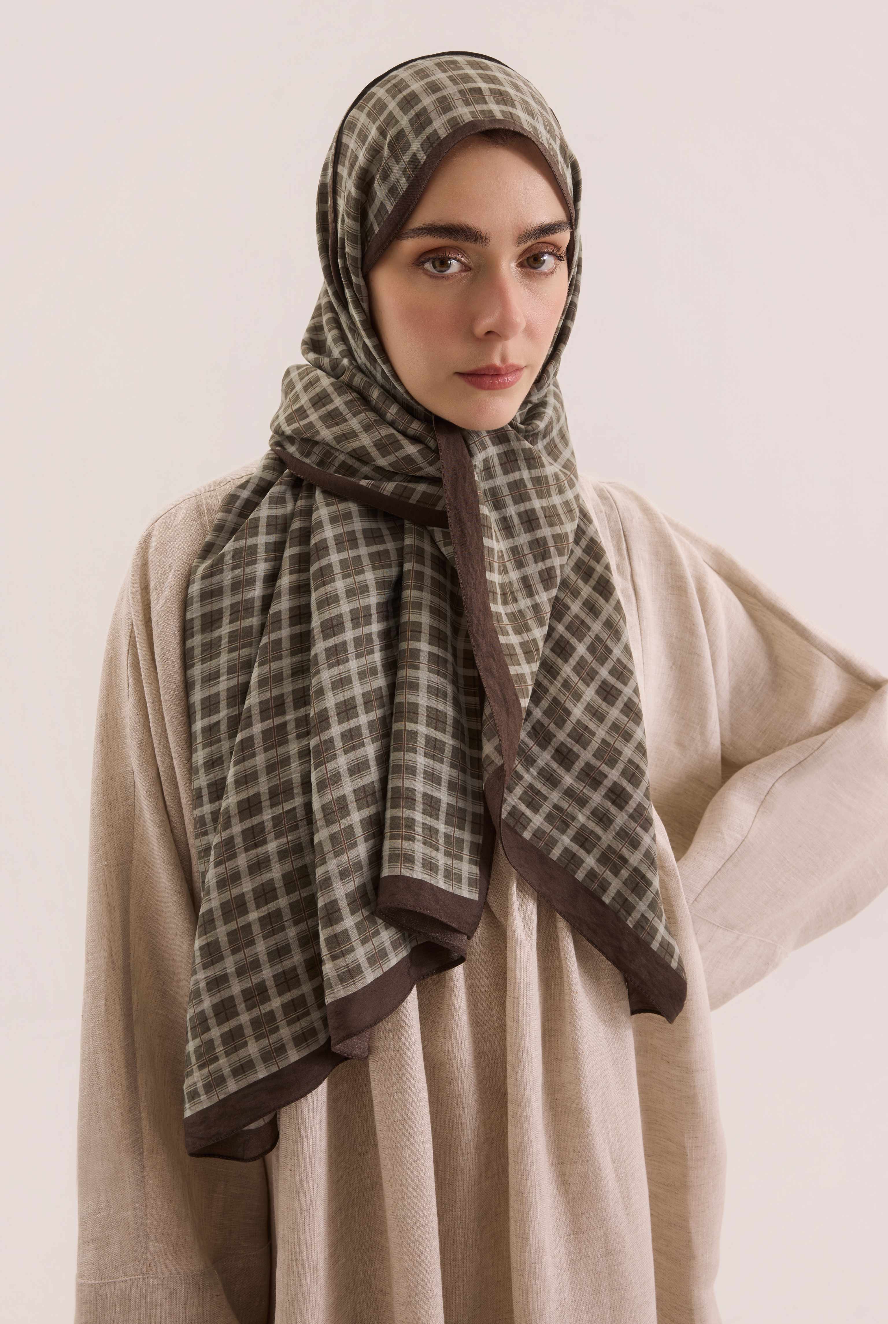 Lune Plaid Shawl Sage Green - 1
