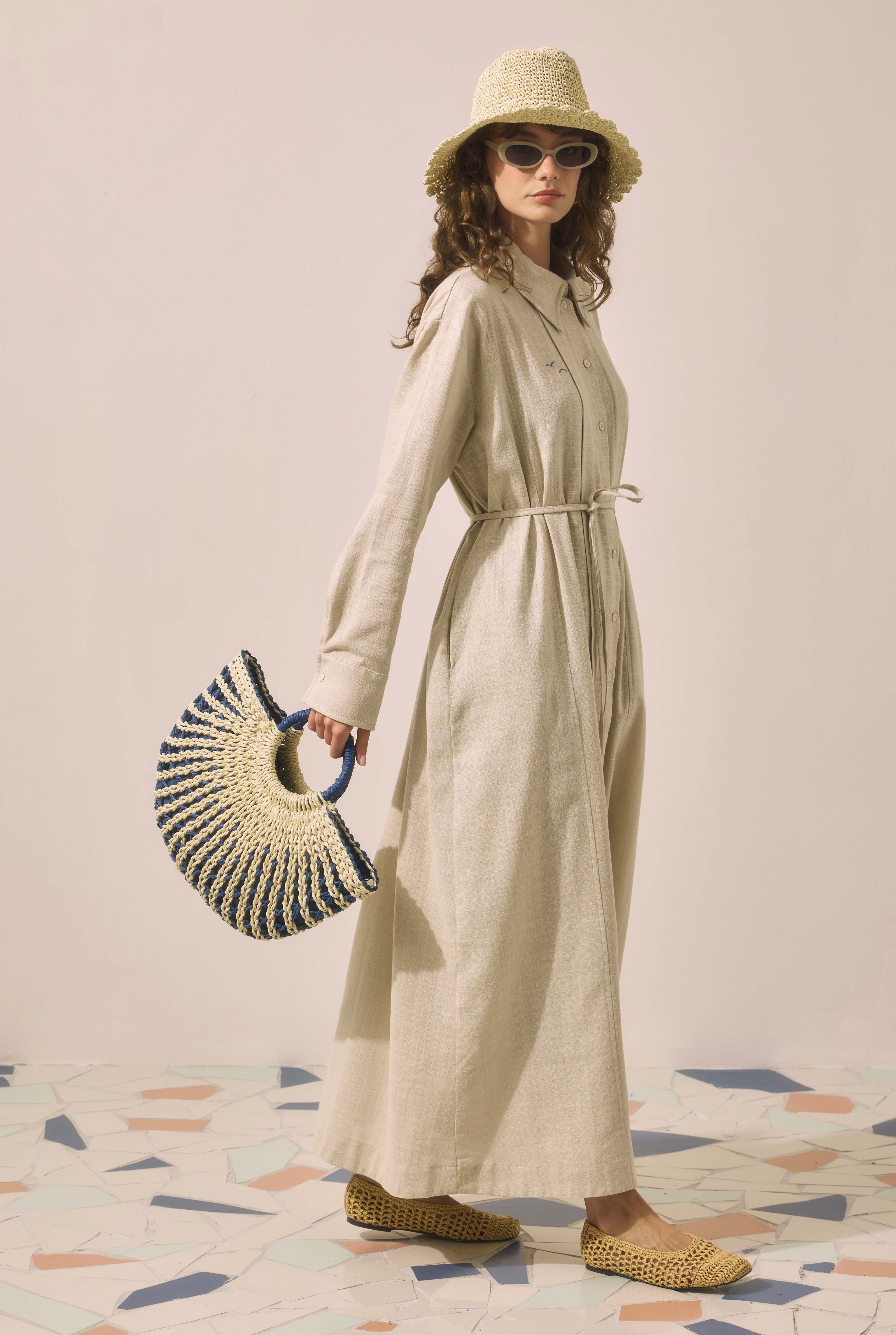 Embroidered Cotton Dress Pearl - 5