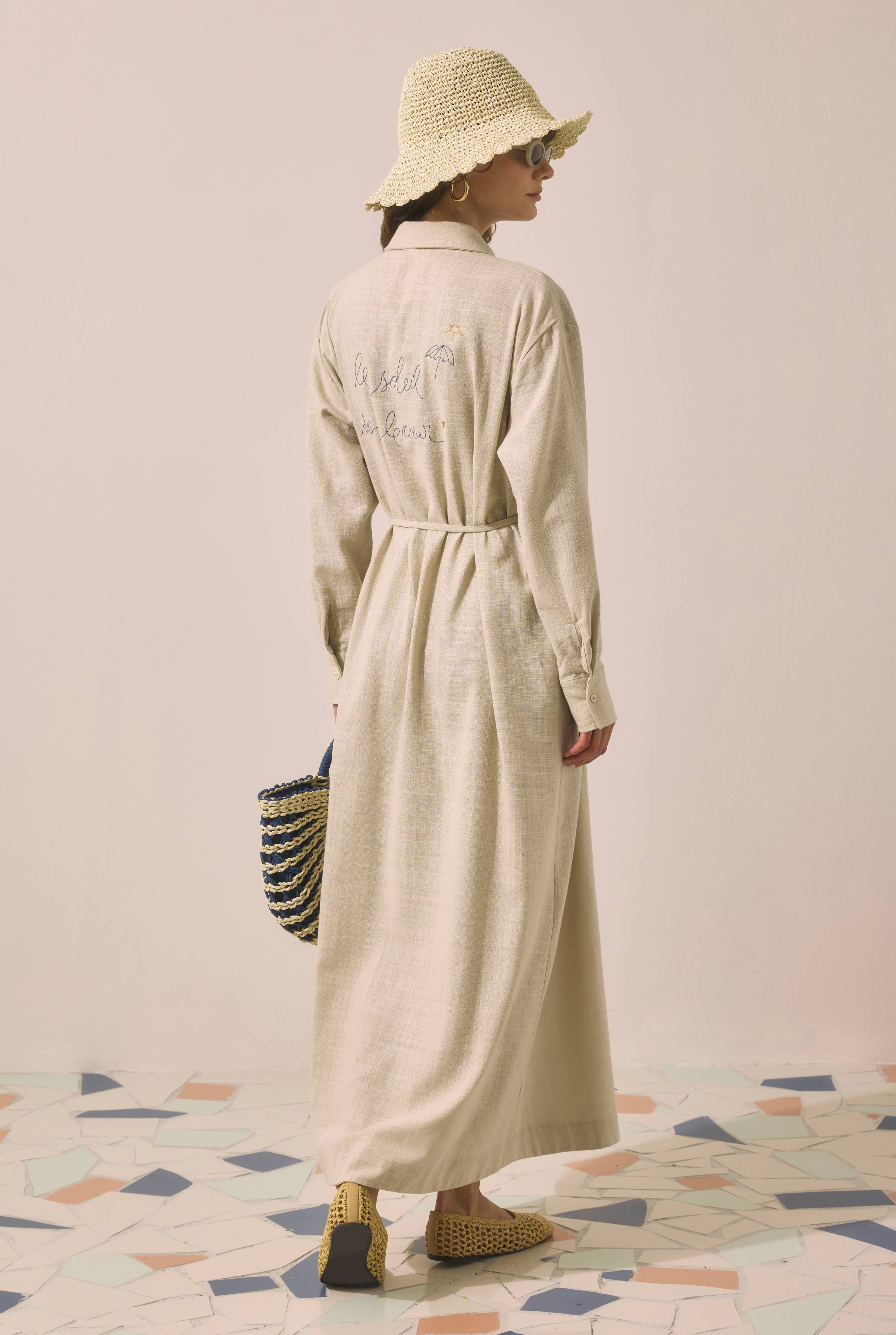 Embroidered Cotton Dress Pearl - 8