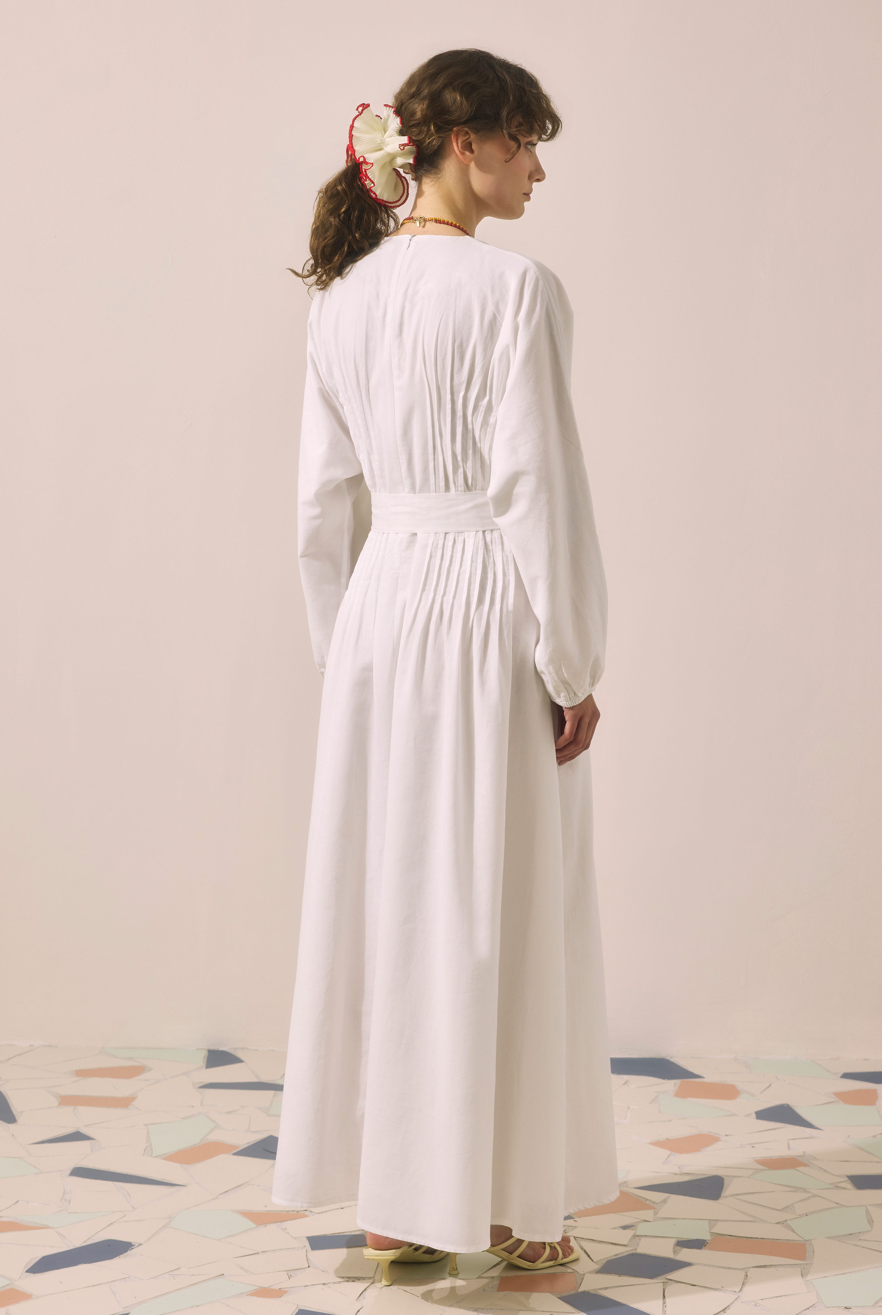 Pintuck Detail Dress Ecru - 6