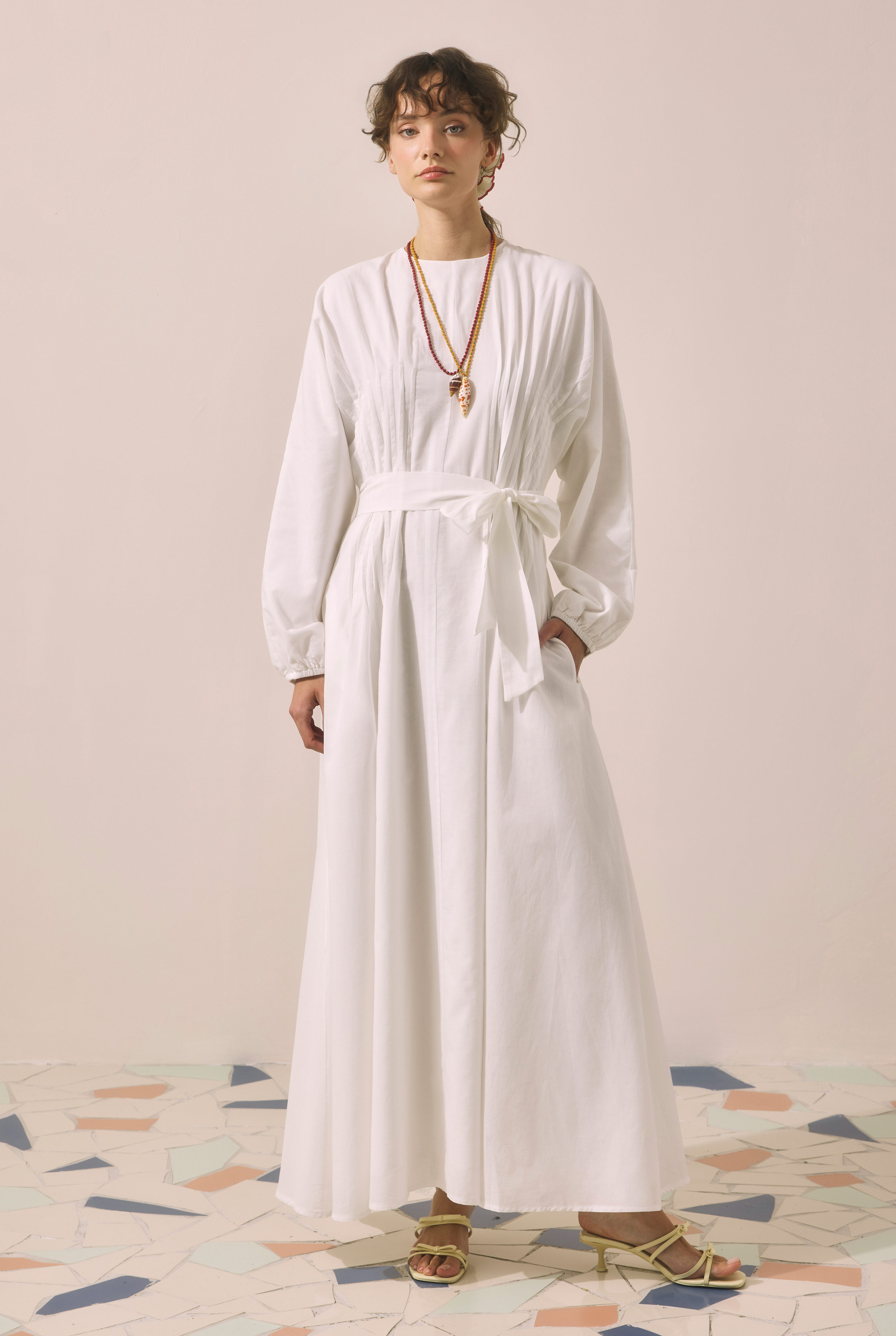 Pintuck Detail Dress Ecru - 2