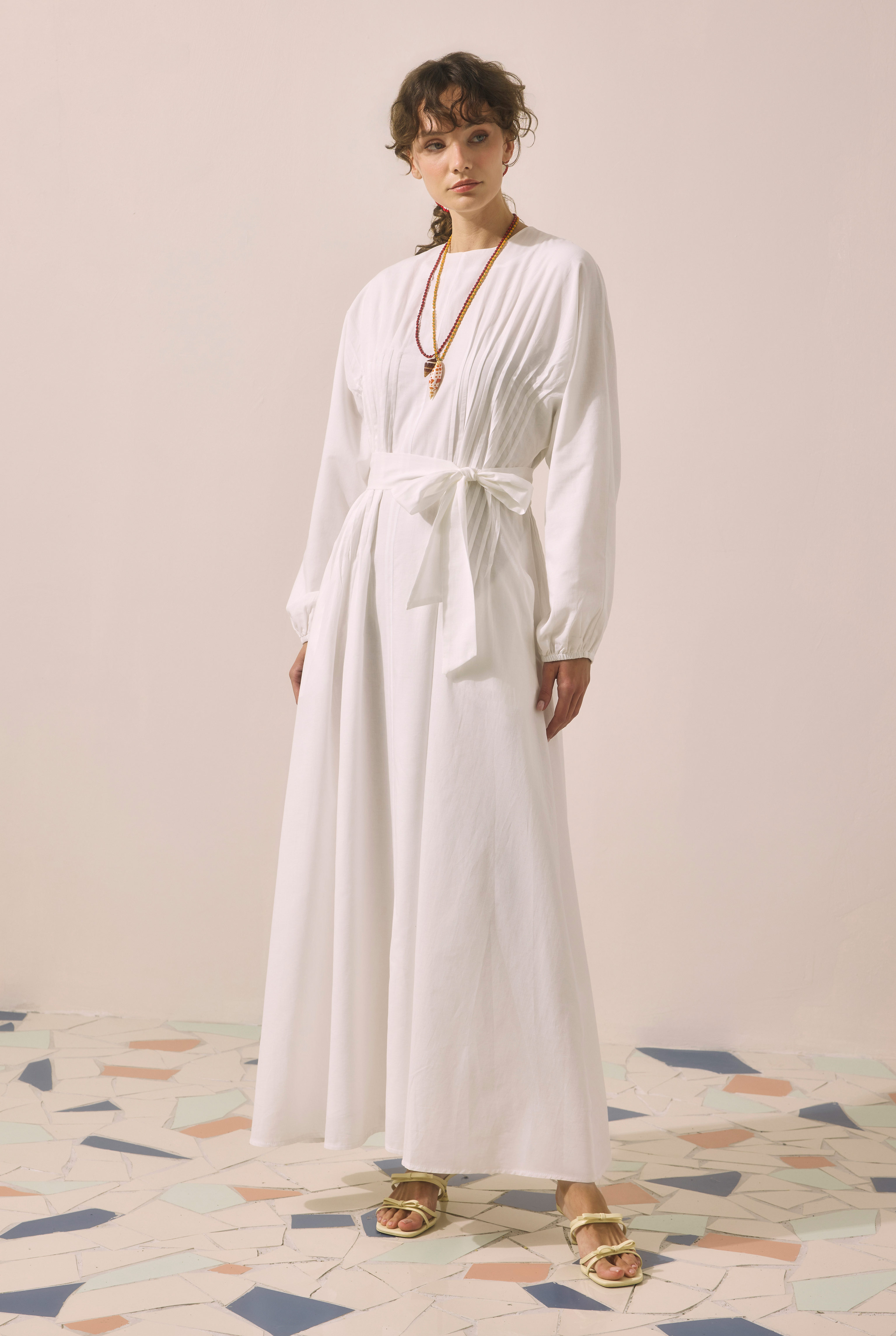 Pintuck Detail Dress Ecru - HE-QA