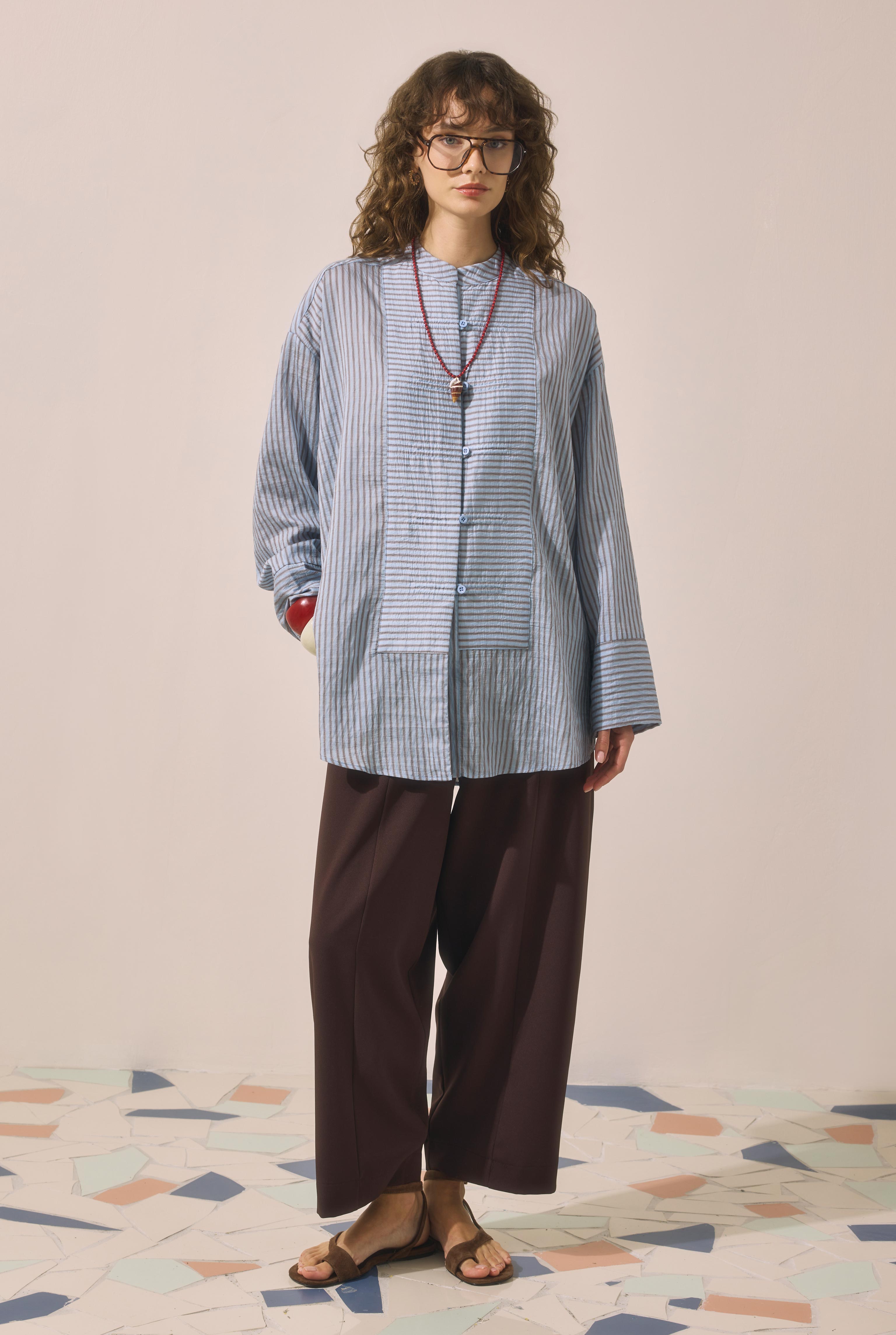 Loop Detailed Shirt Blue Striped - HE-QA