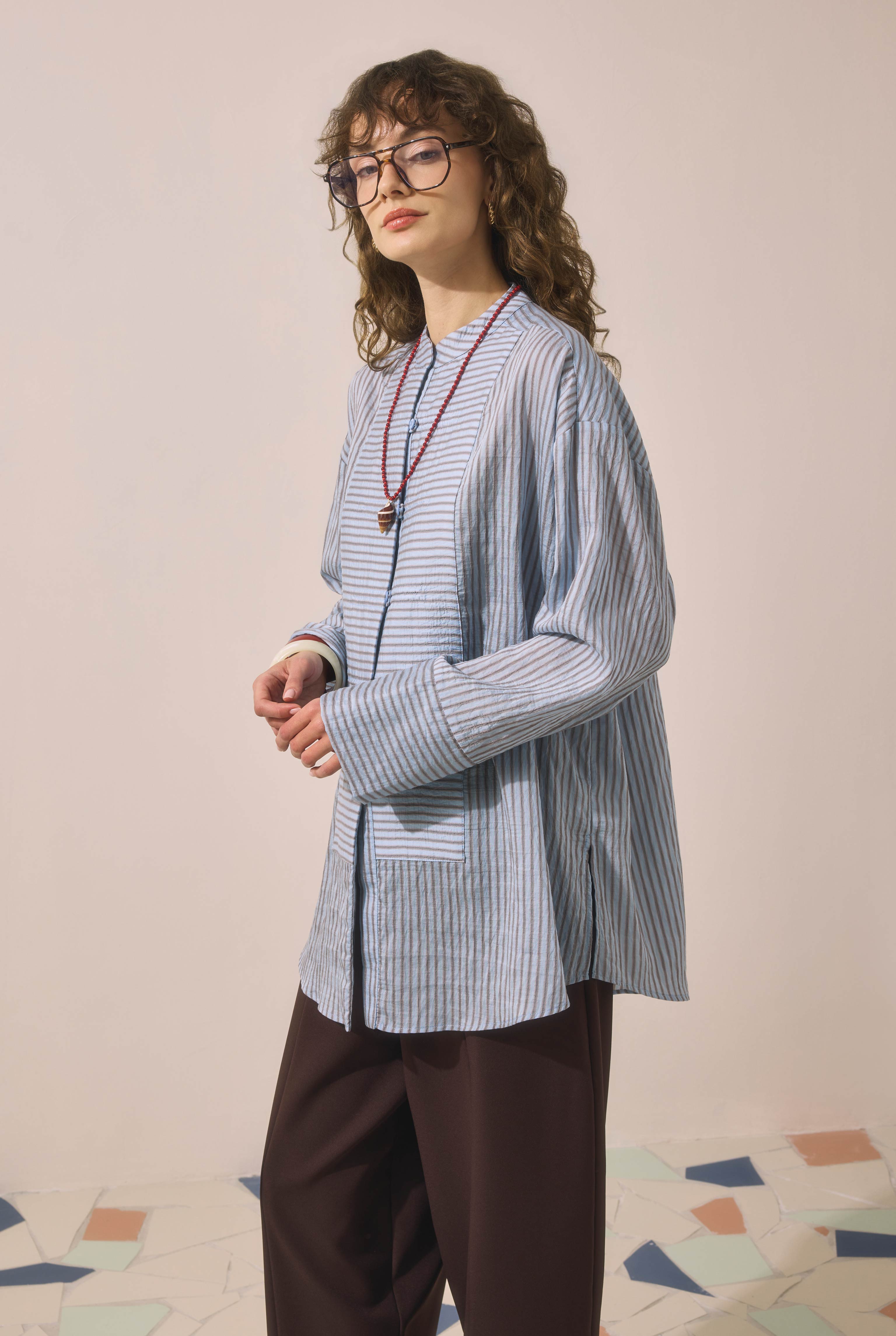Loop Detailed Shirt Blue Striped - 2