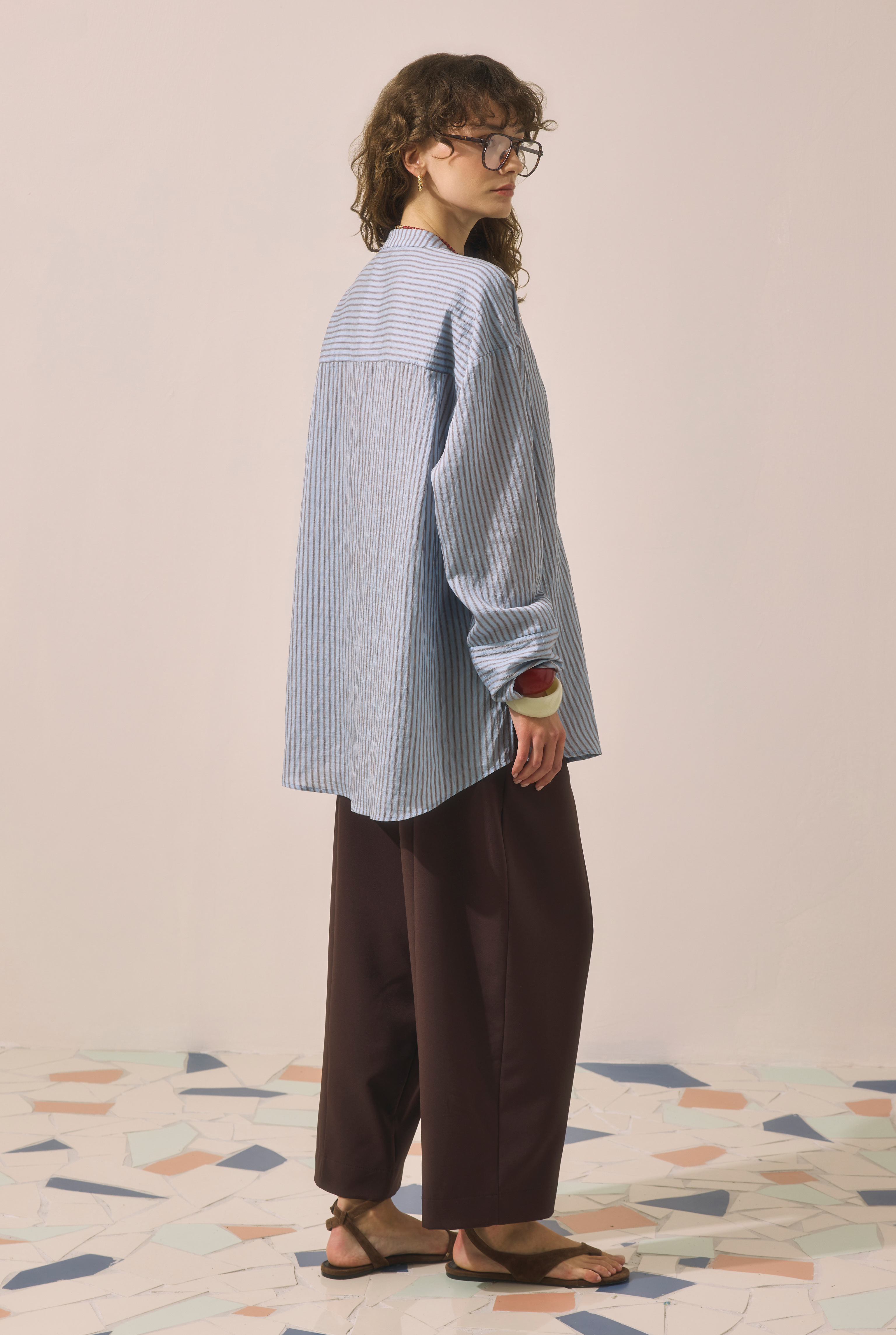 Loop Detailed Shirt Blue Striped - 4