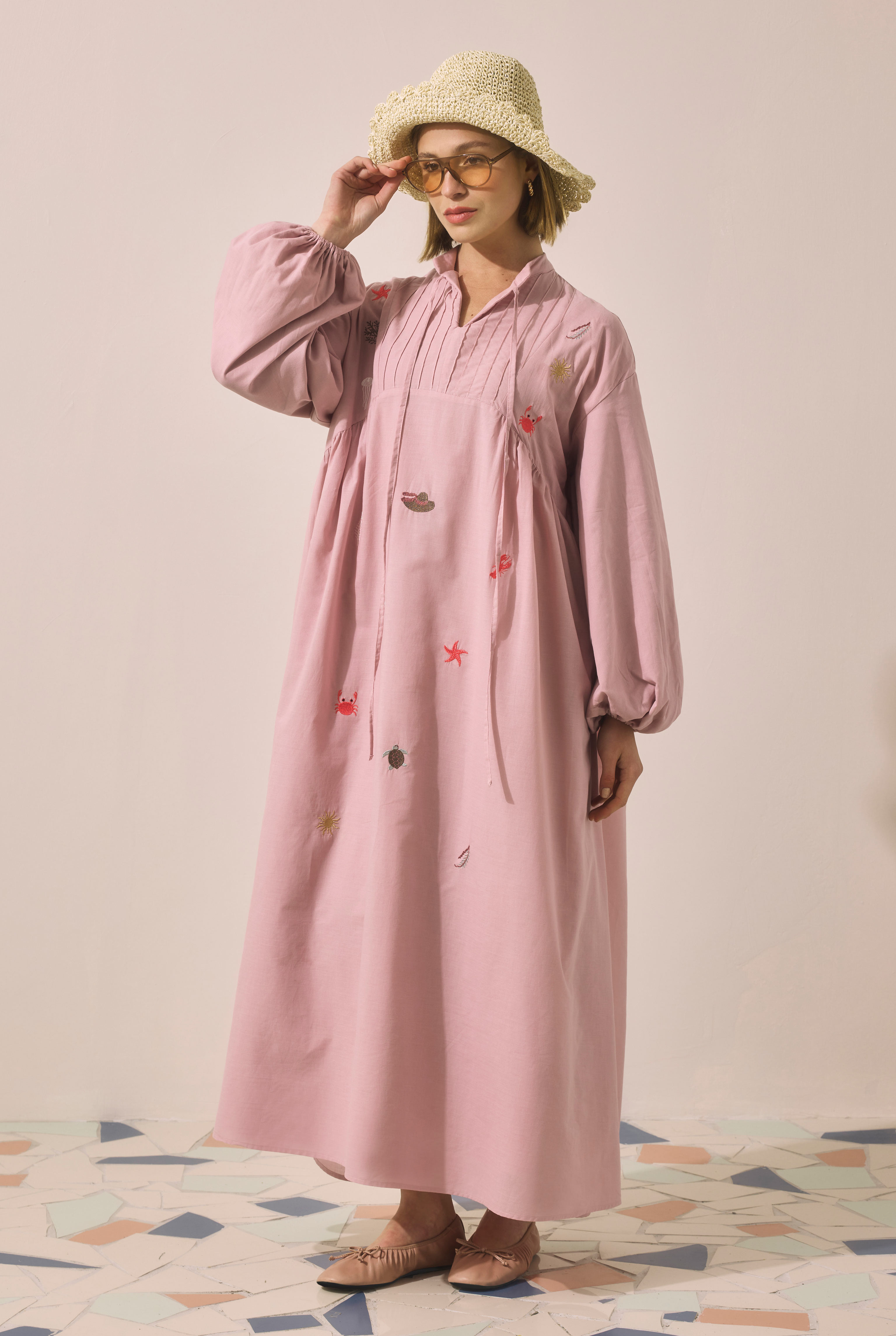 Natural Embroidered Voile Dress Rose - 2