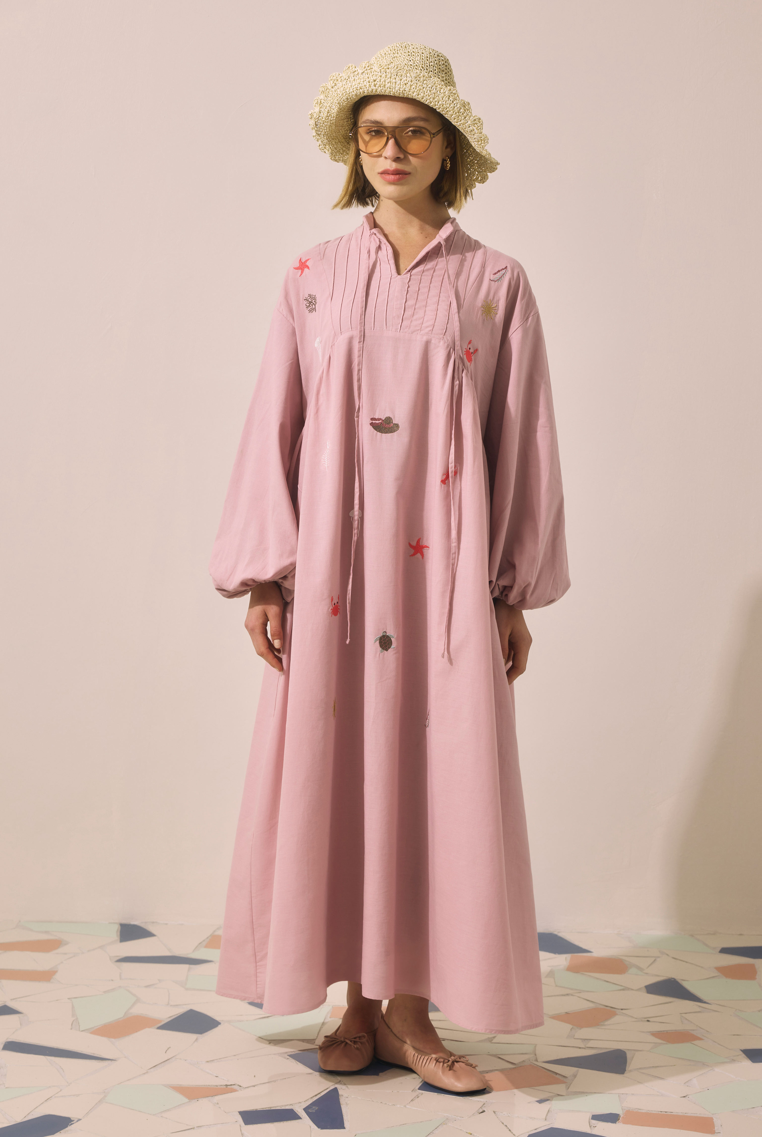 Natural Embroidered Voile Dress Rose - 3