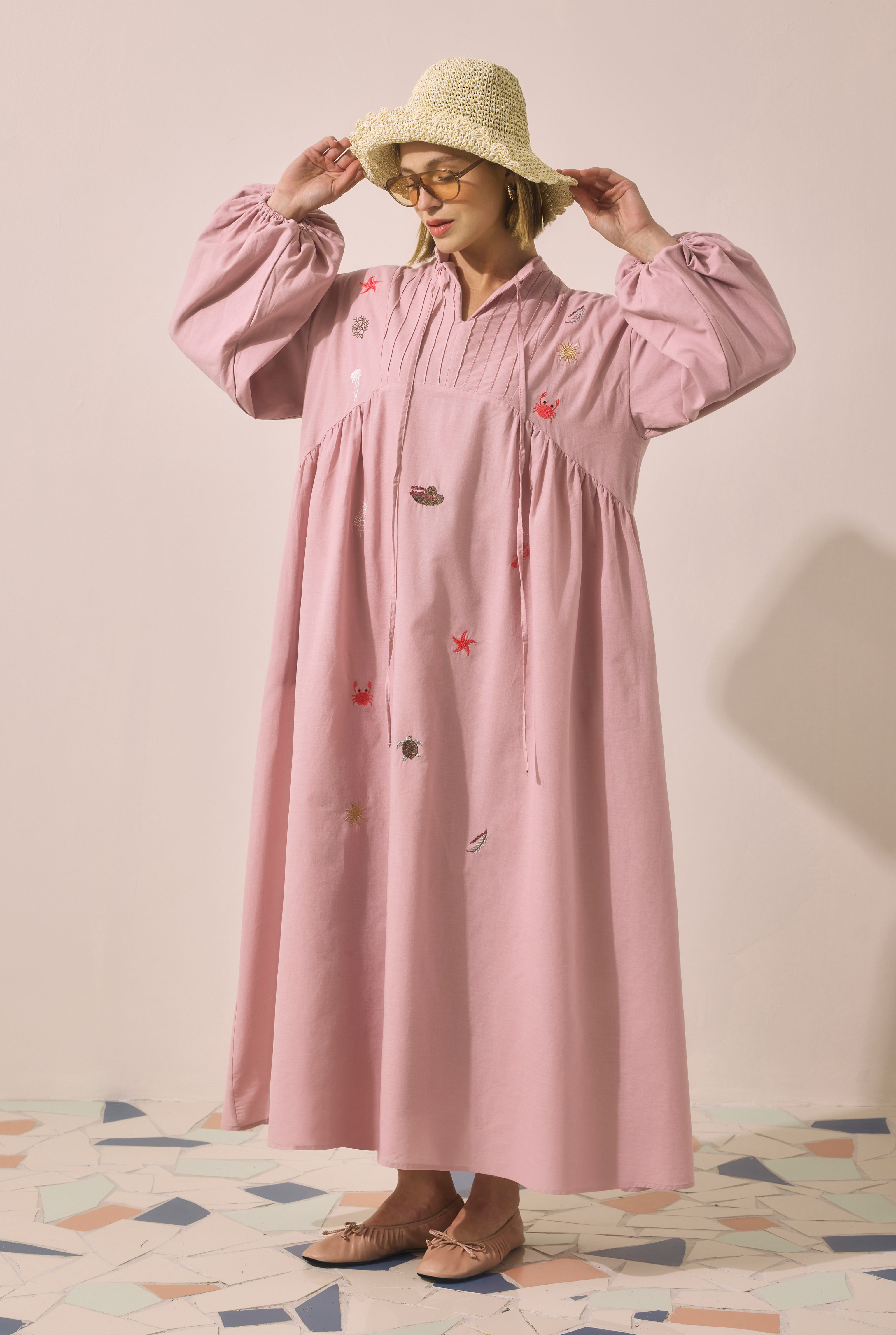 Natural Embroidered Voile Dress Rose - 4