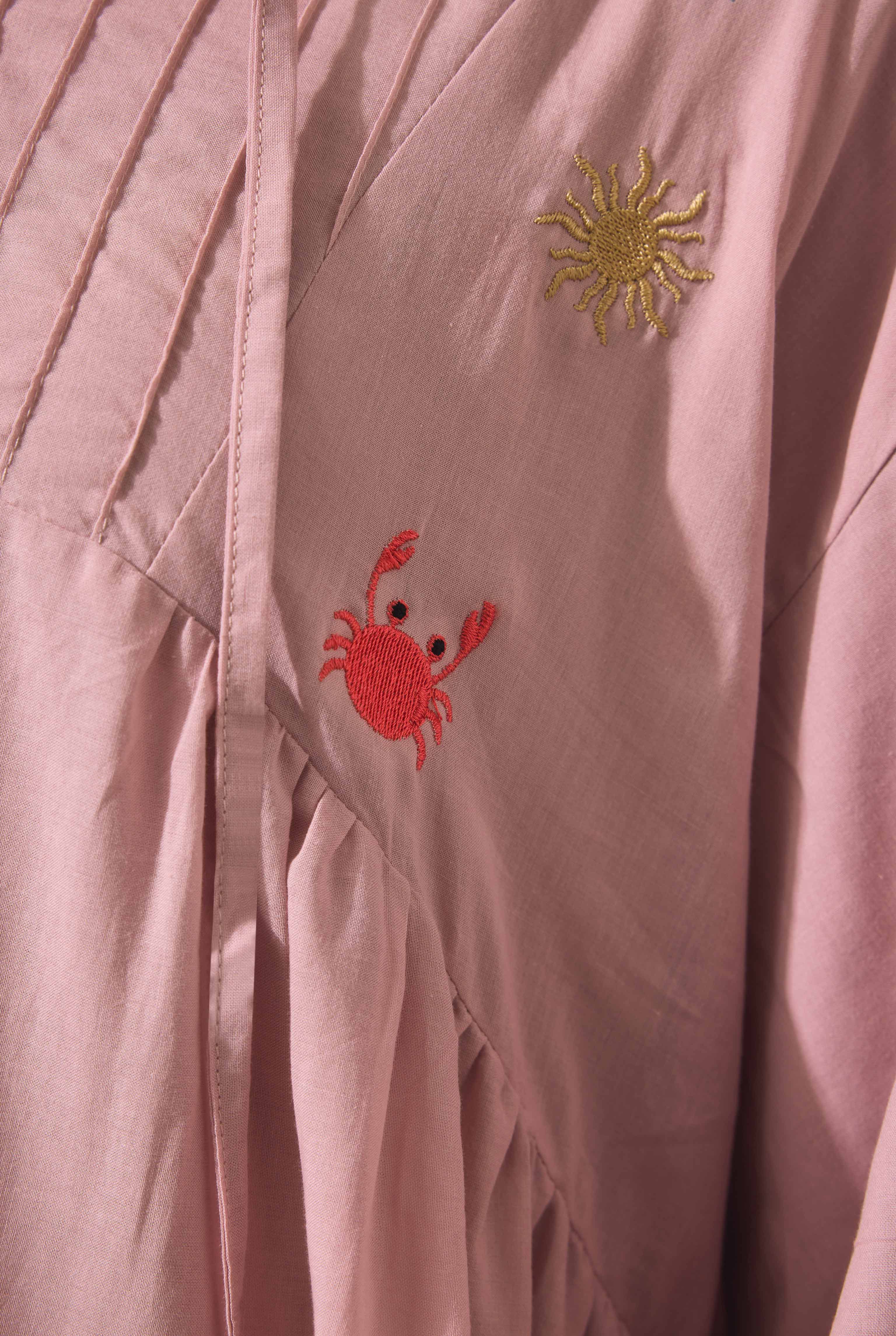 Natural Embroidered Voile Dress Rose - 7
