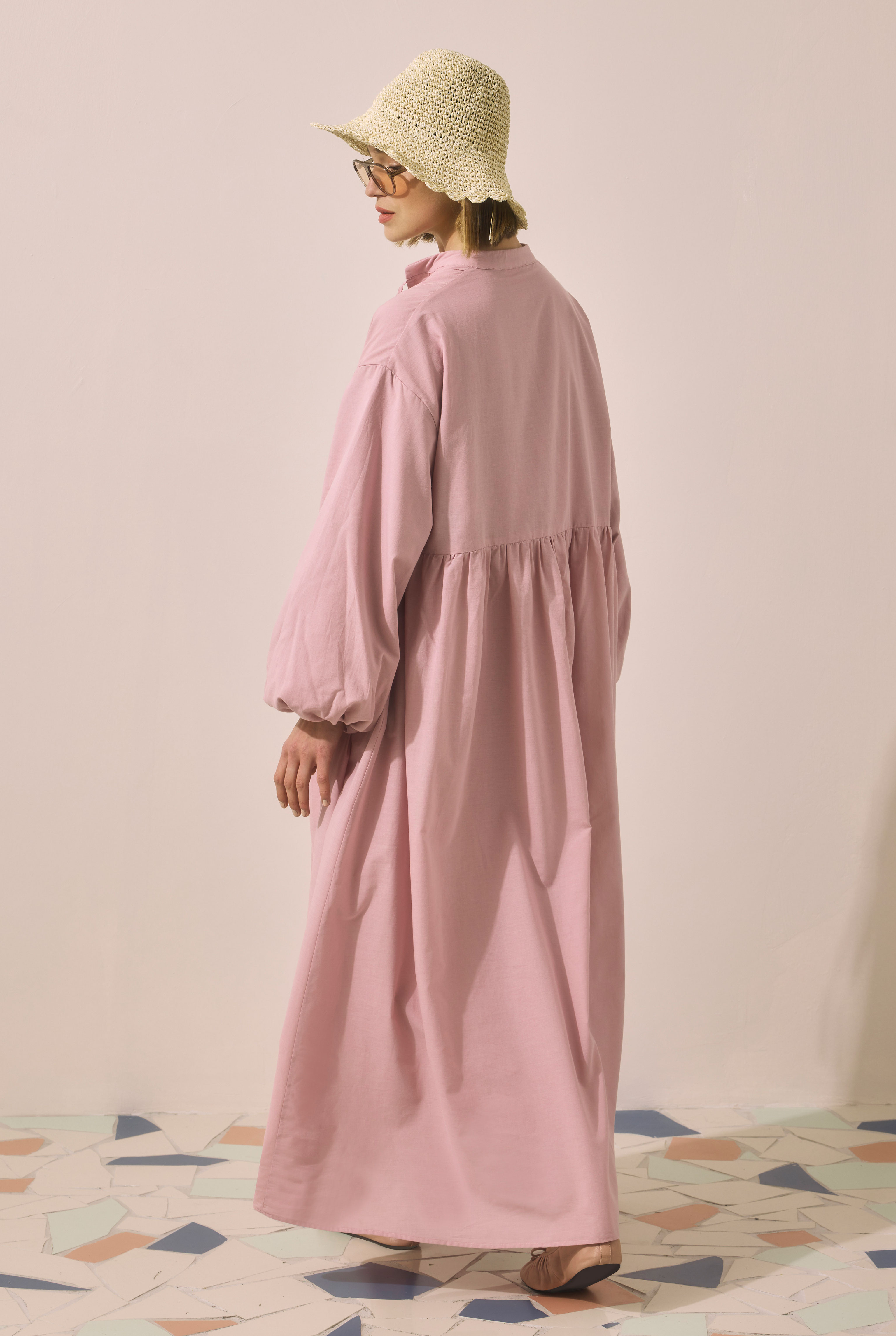 Natural Embroidered Voile Dress Rose - 5