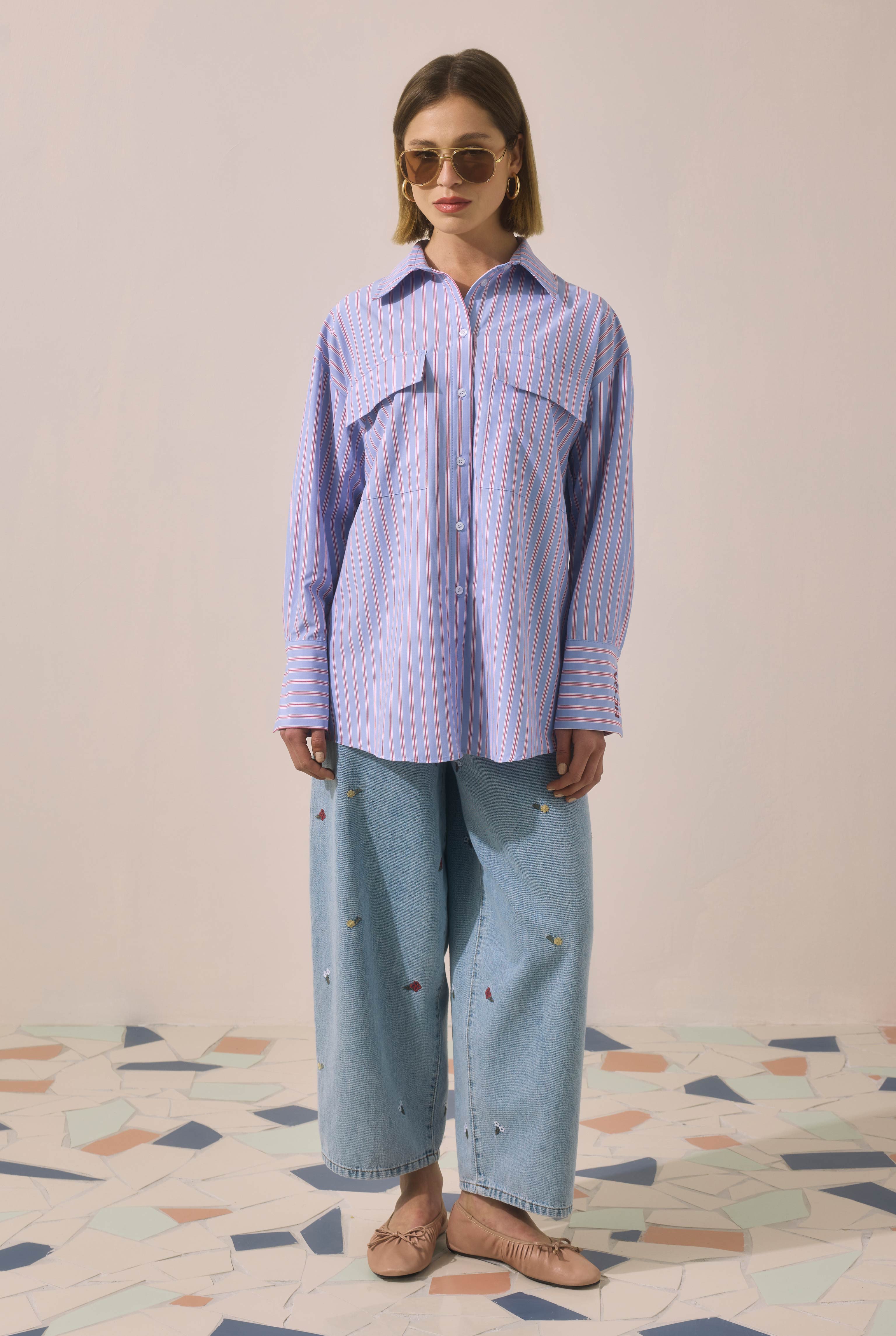 Back Detailed Striped Shirt Red - 2