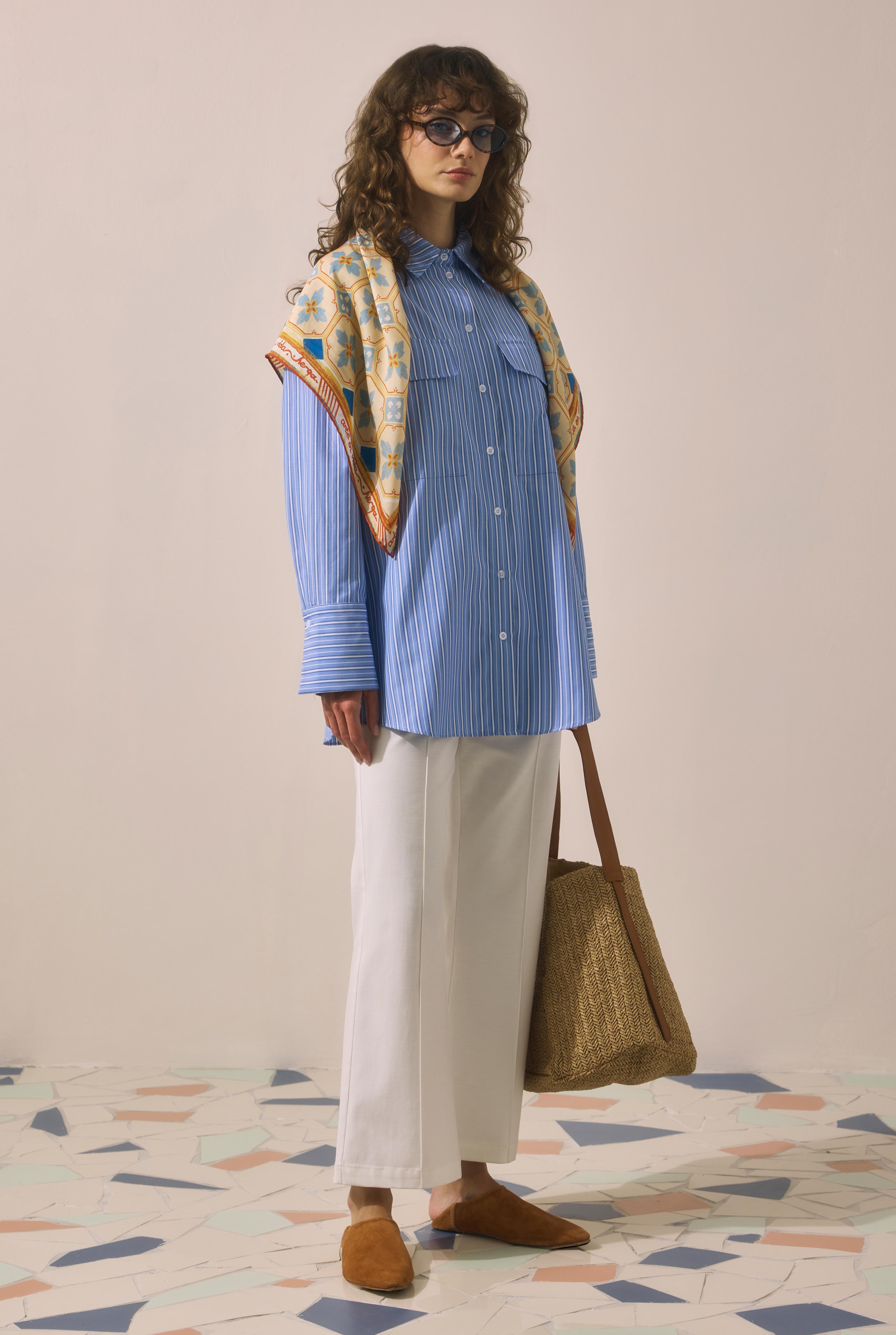 Back Detailed Striped Shirt Blue - 2