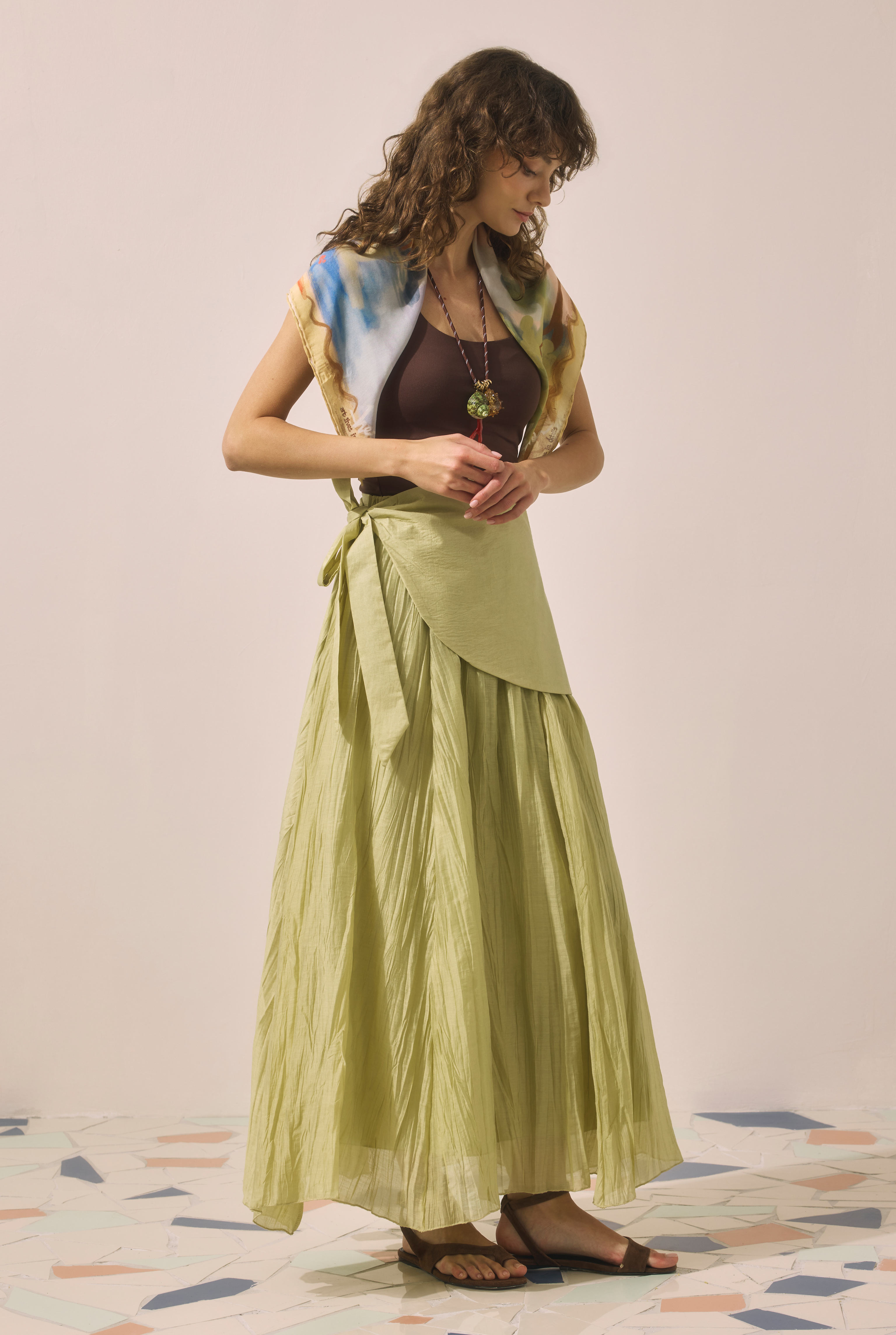 Tie Detail Layered Skirt Sage Green - 3
