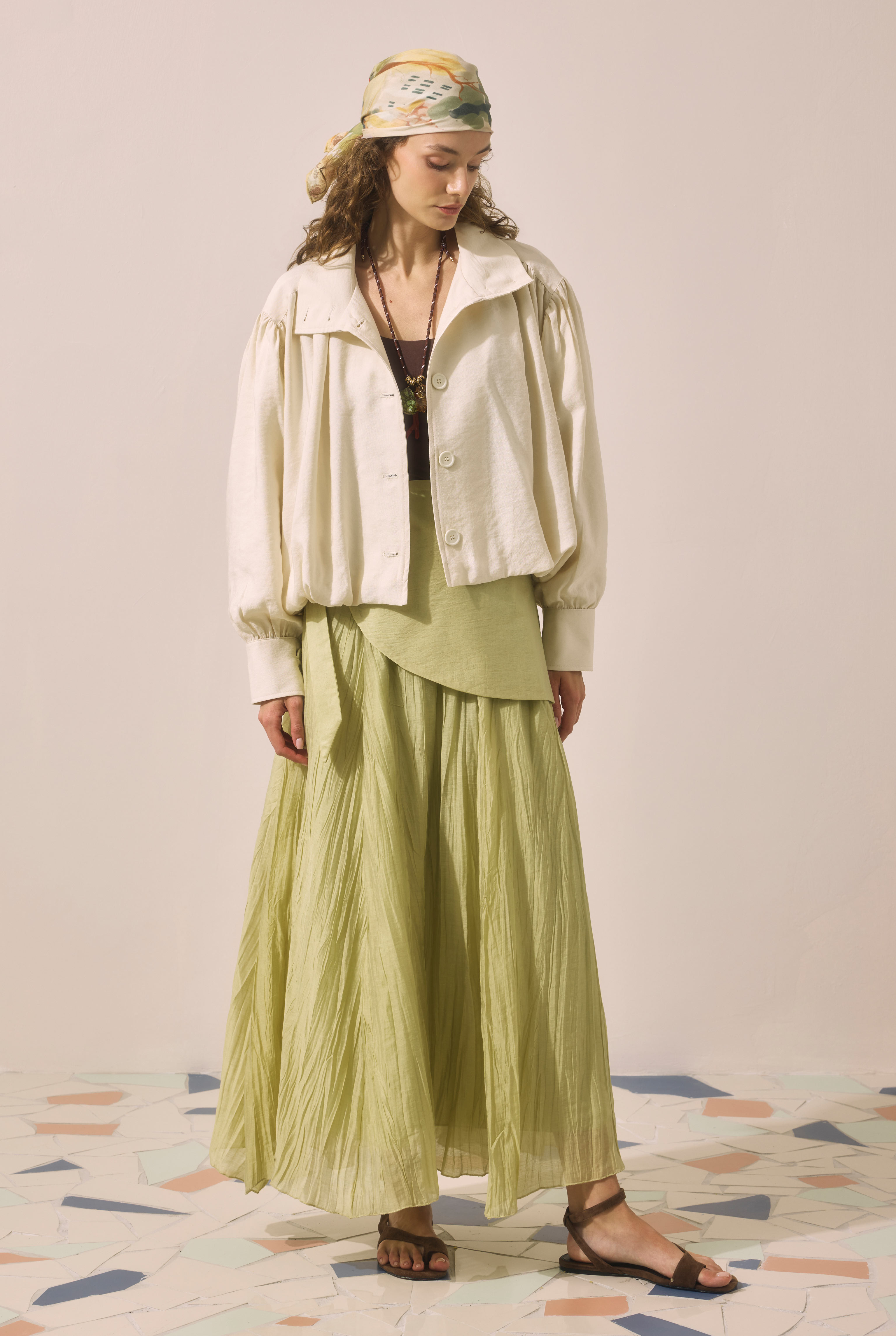 Tie Detail Layered Skirt Sage Green - 4
