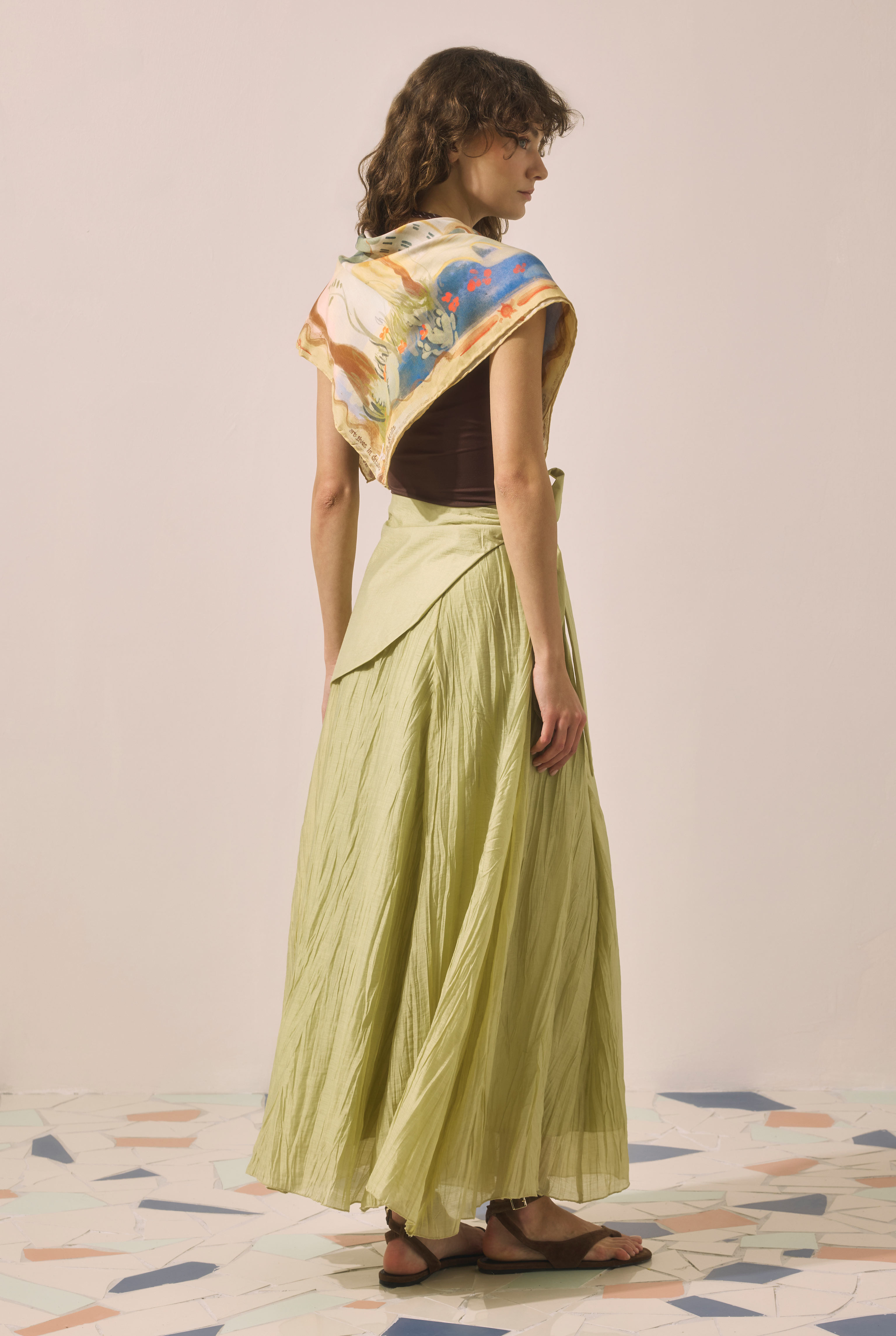 Tie Detail Layered Skirt Sage Green - 5
