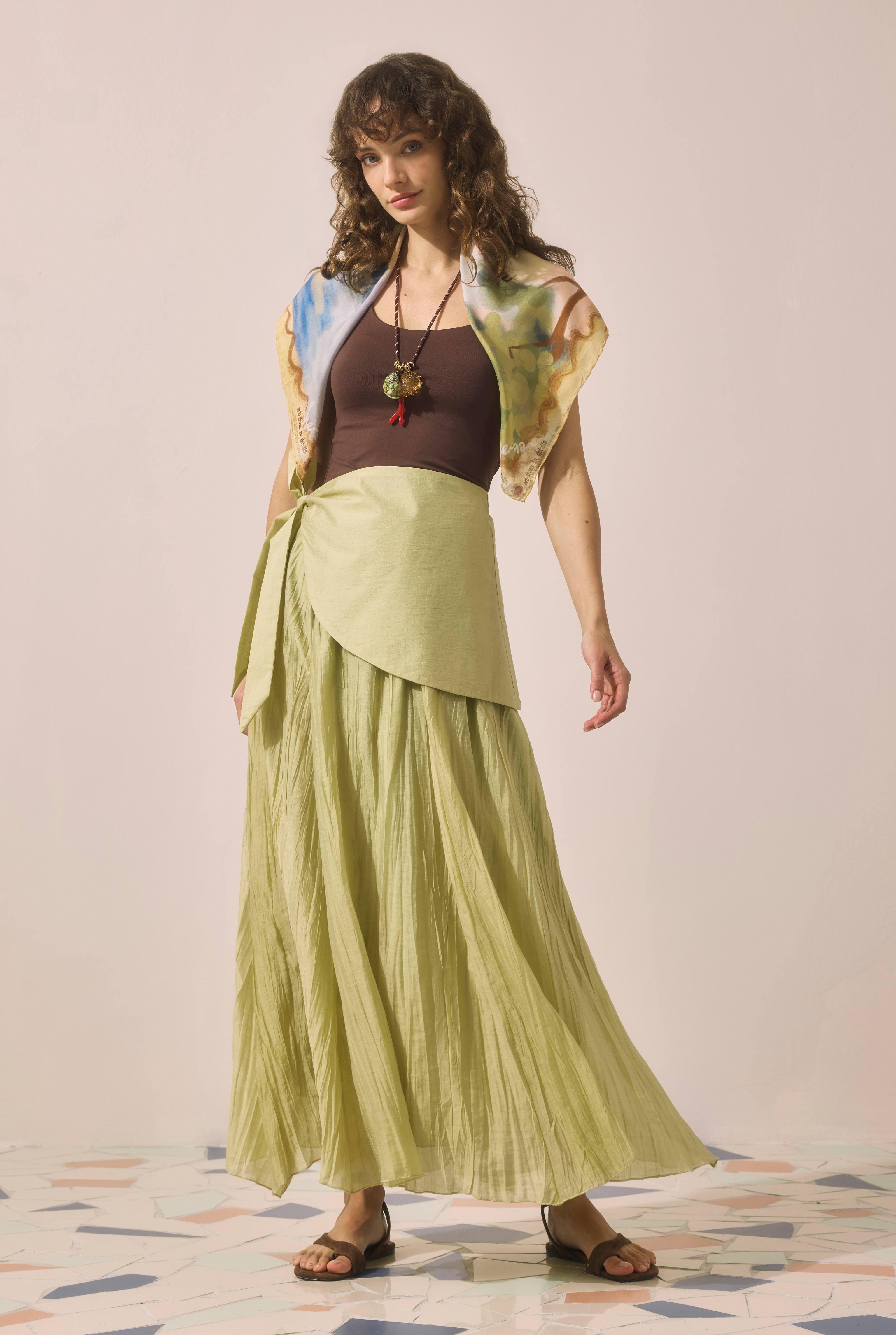 Tie Detail Layered Skirt Sage Green - 2