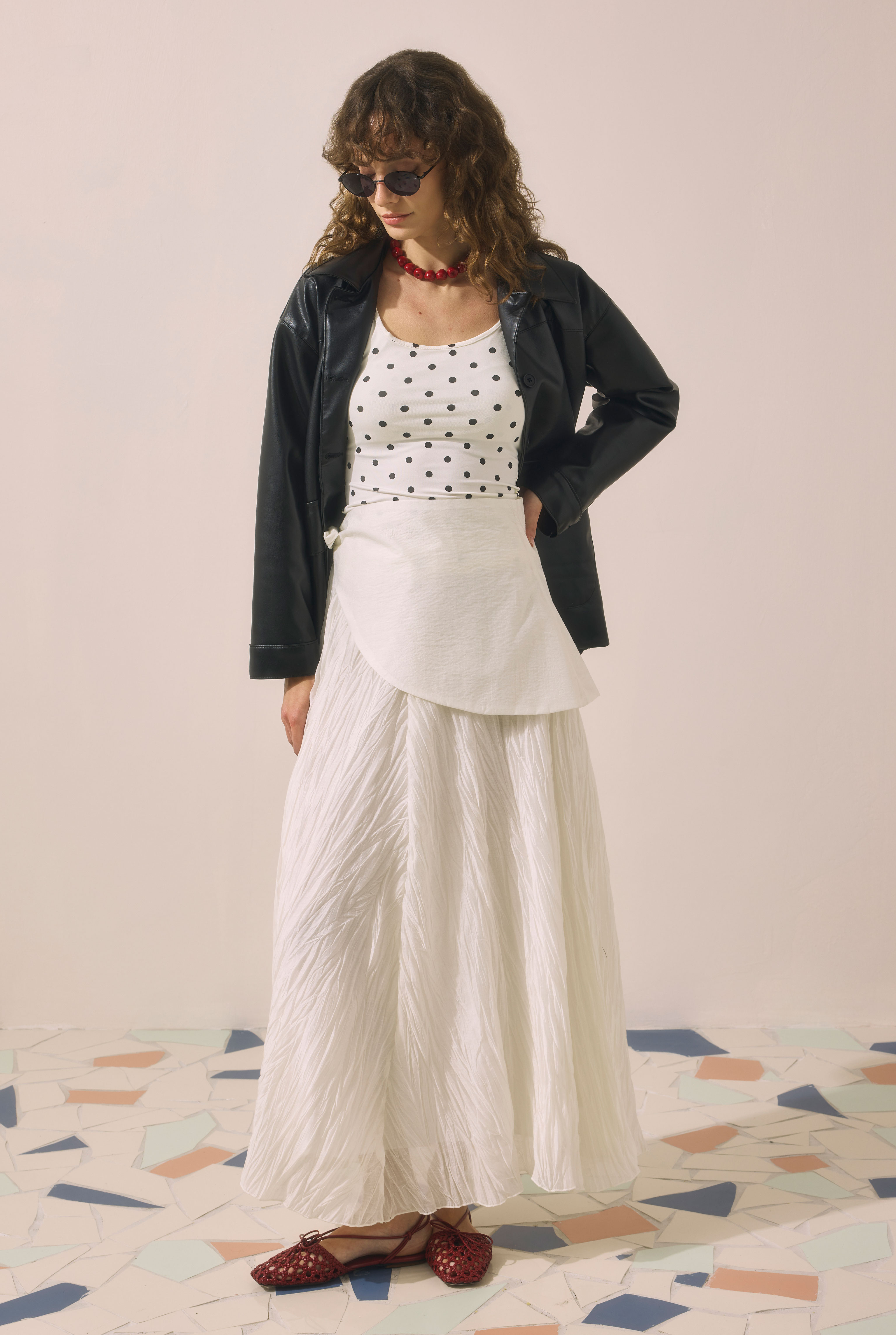 Tie Detail Layered Skirt Ecru - 4