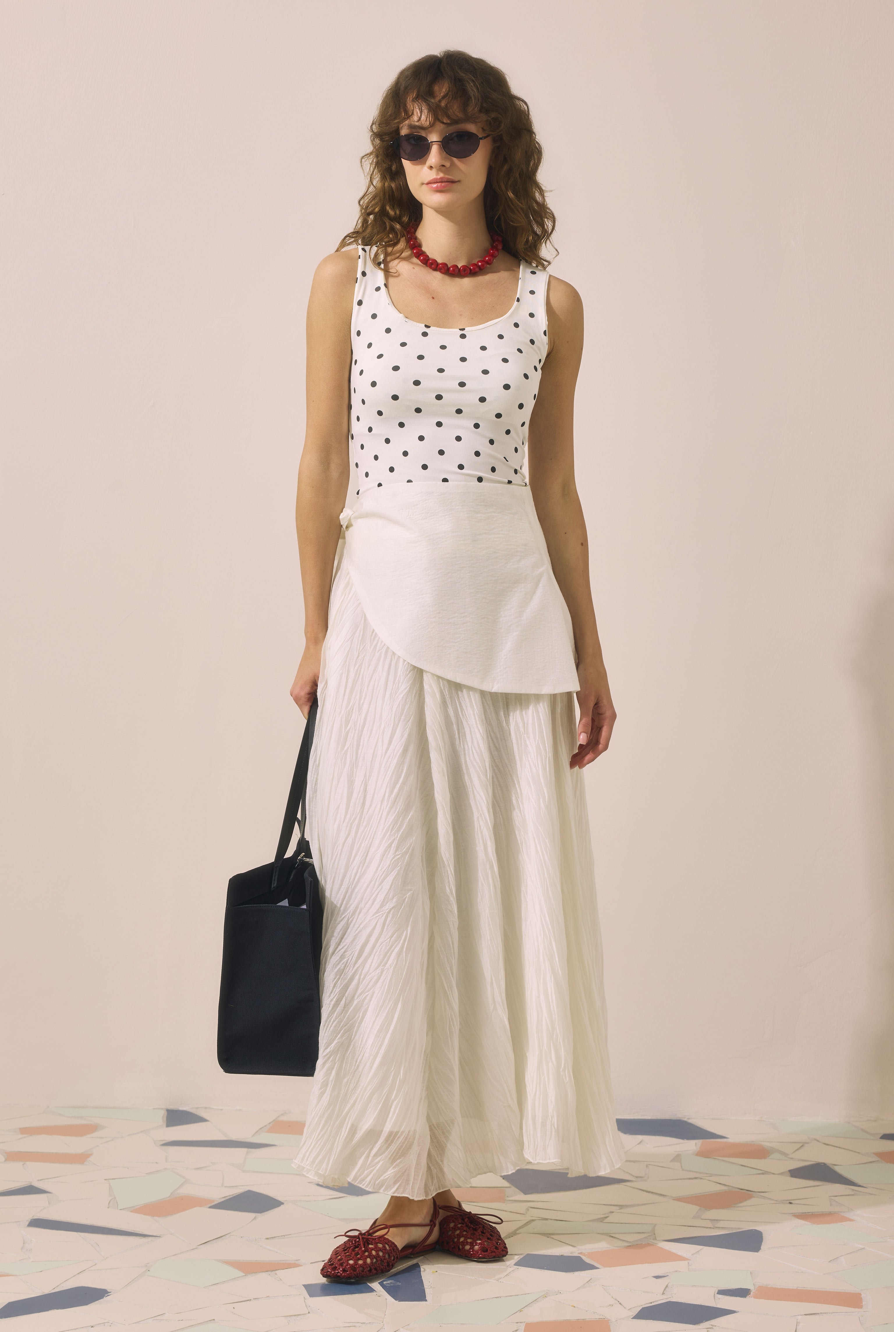 Tie Detail Layered Skirt Ecru - 1